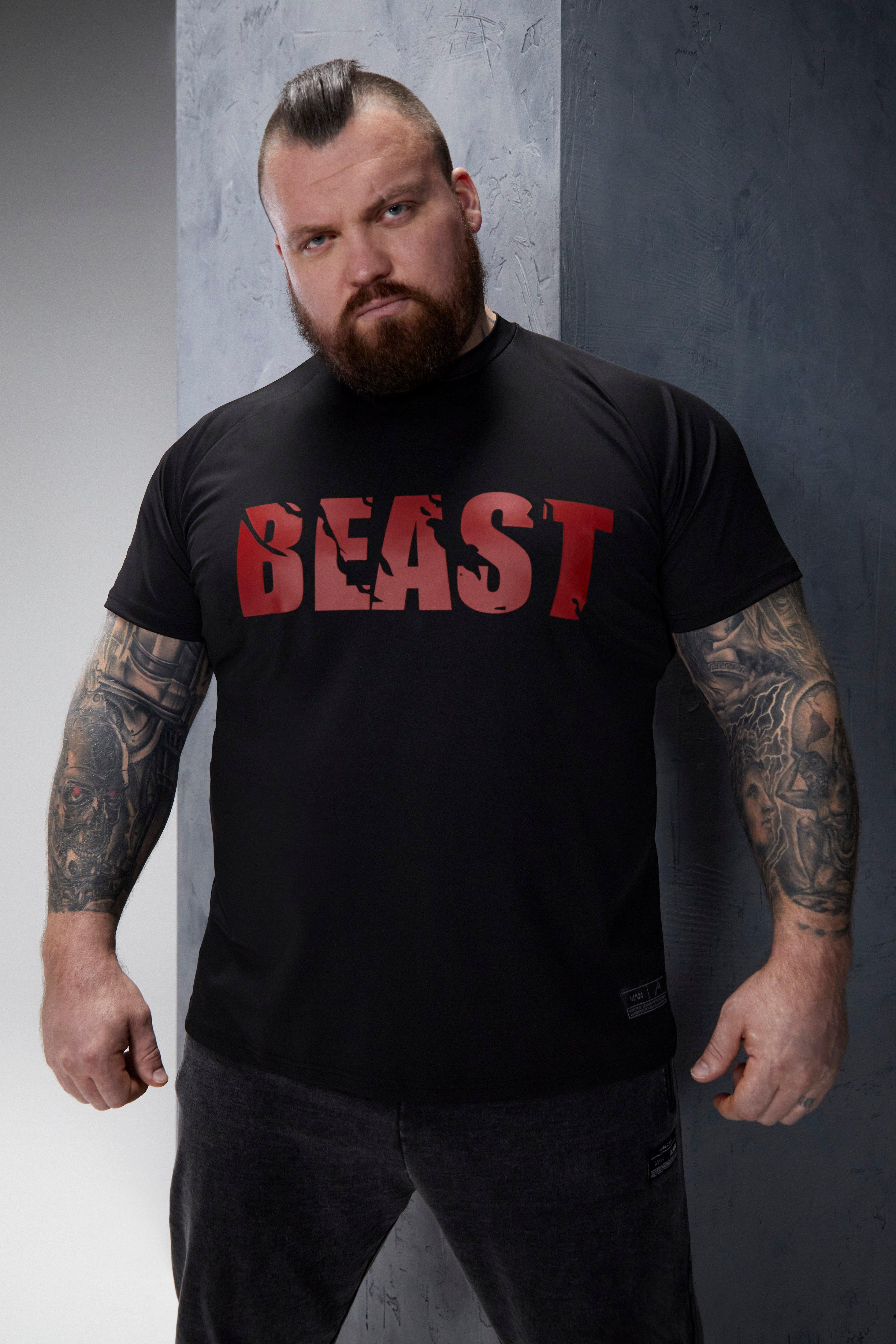 Mens Black Man Active Beast Raglan Performance T Shirt, Black