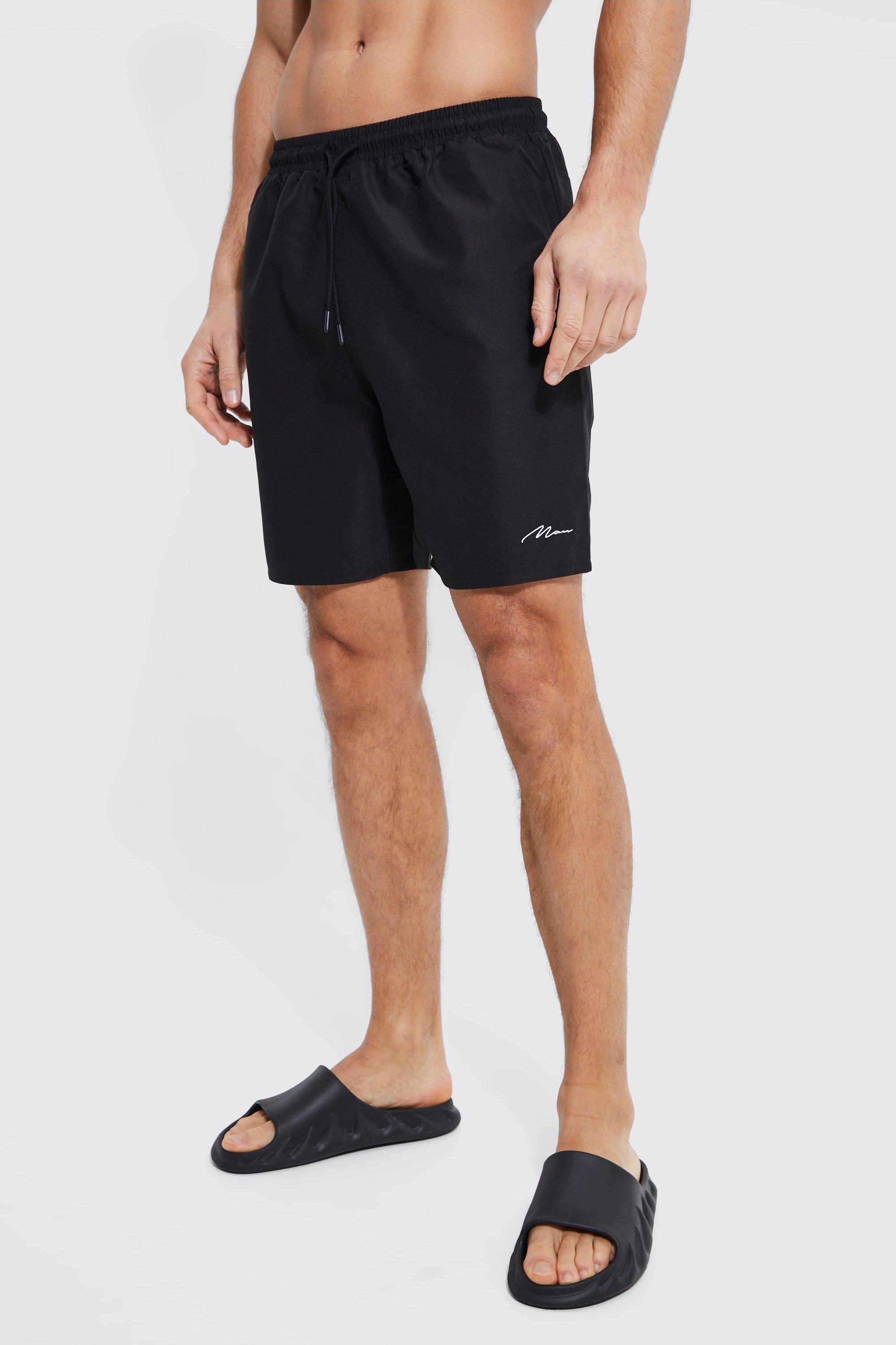 Mens Black Tall Man Signature Mid Length Swim Shorts, Black