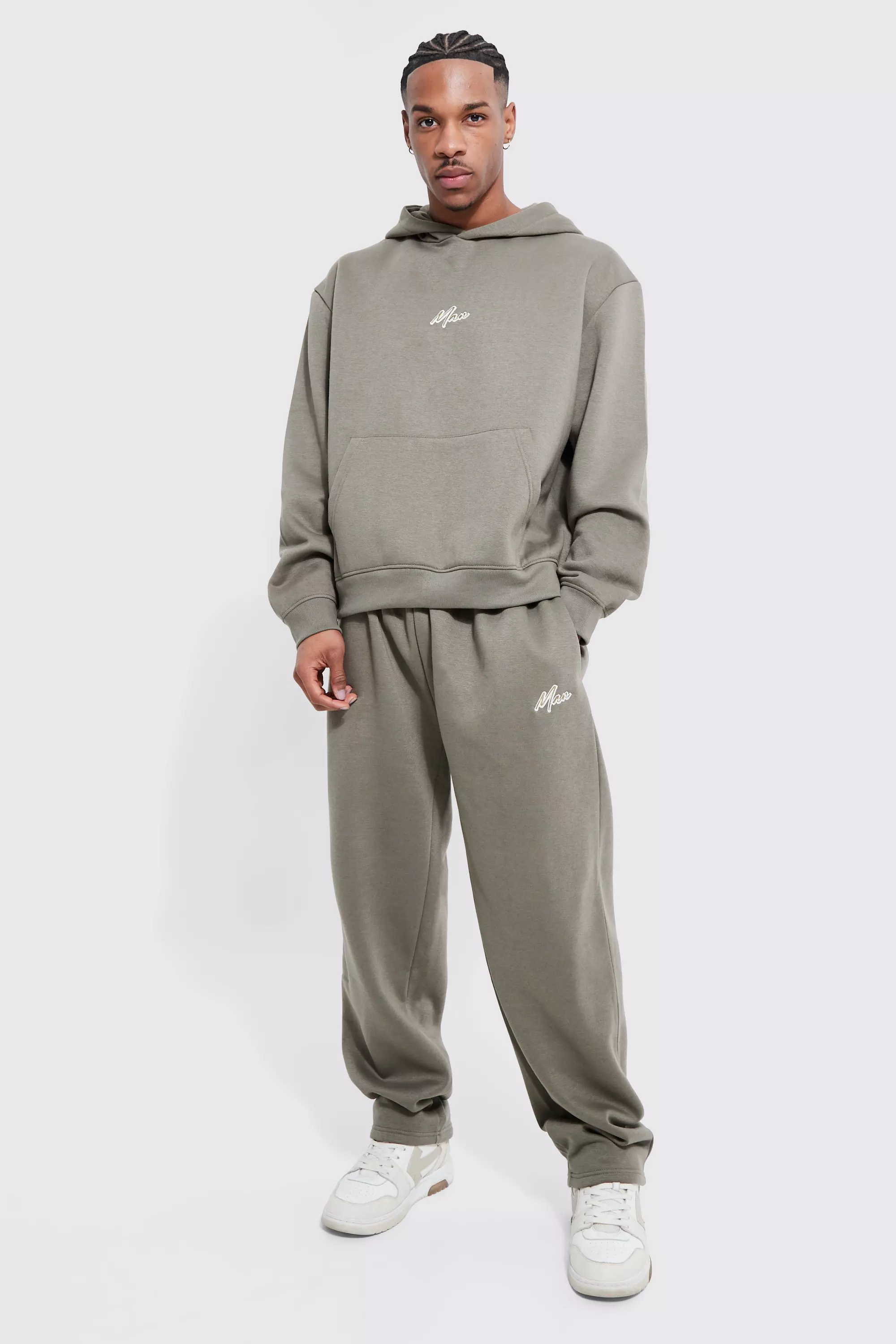 Man Script Wide Leg Hooded Tracksuit | boohooMAN USA