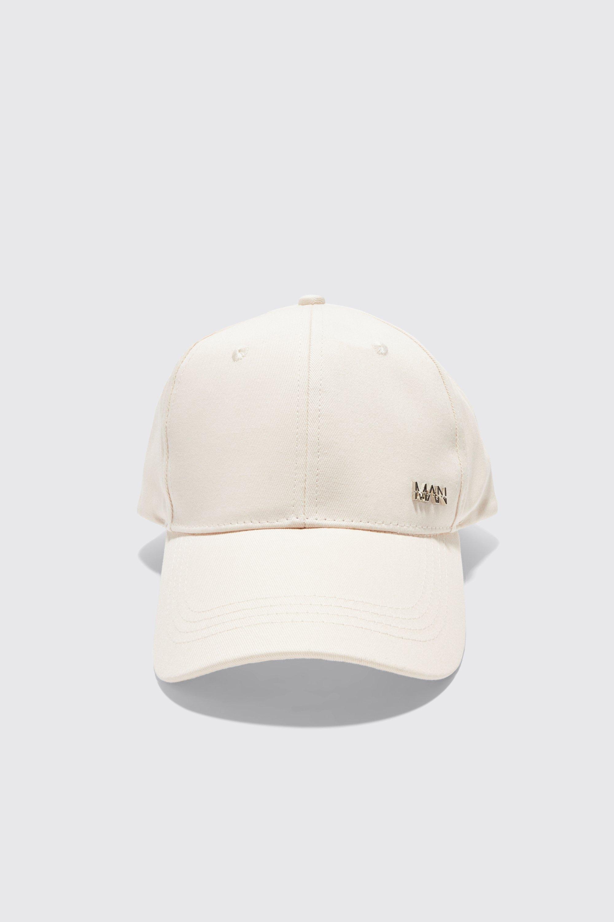 Mens White Man Metal Branded Cap, White