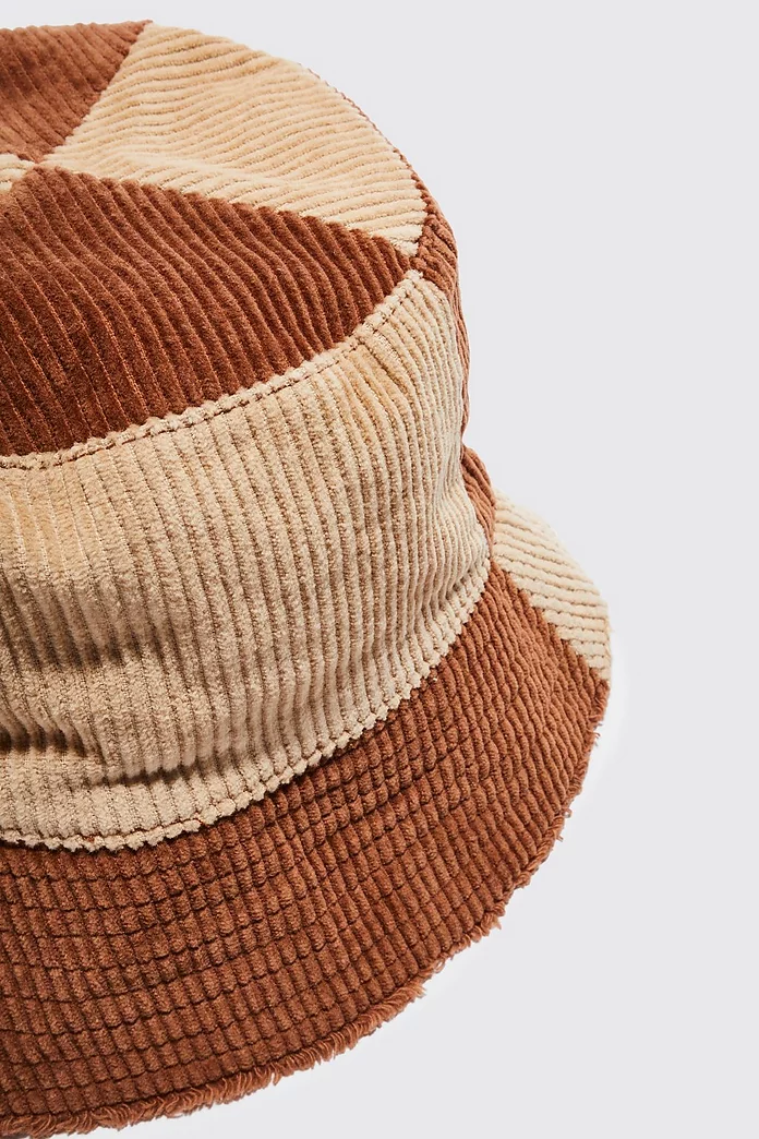 Patchwork Cord Bucket Hat | boohooMAN USA