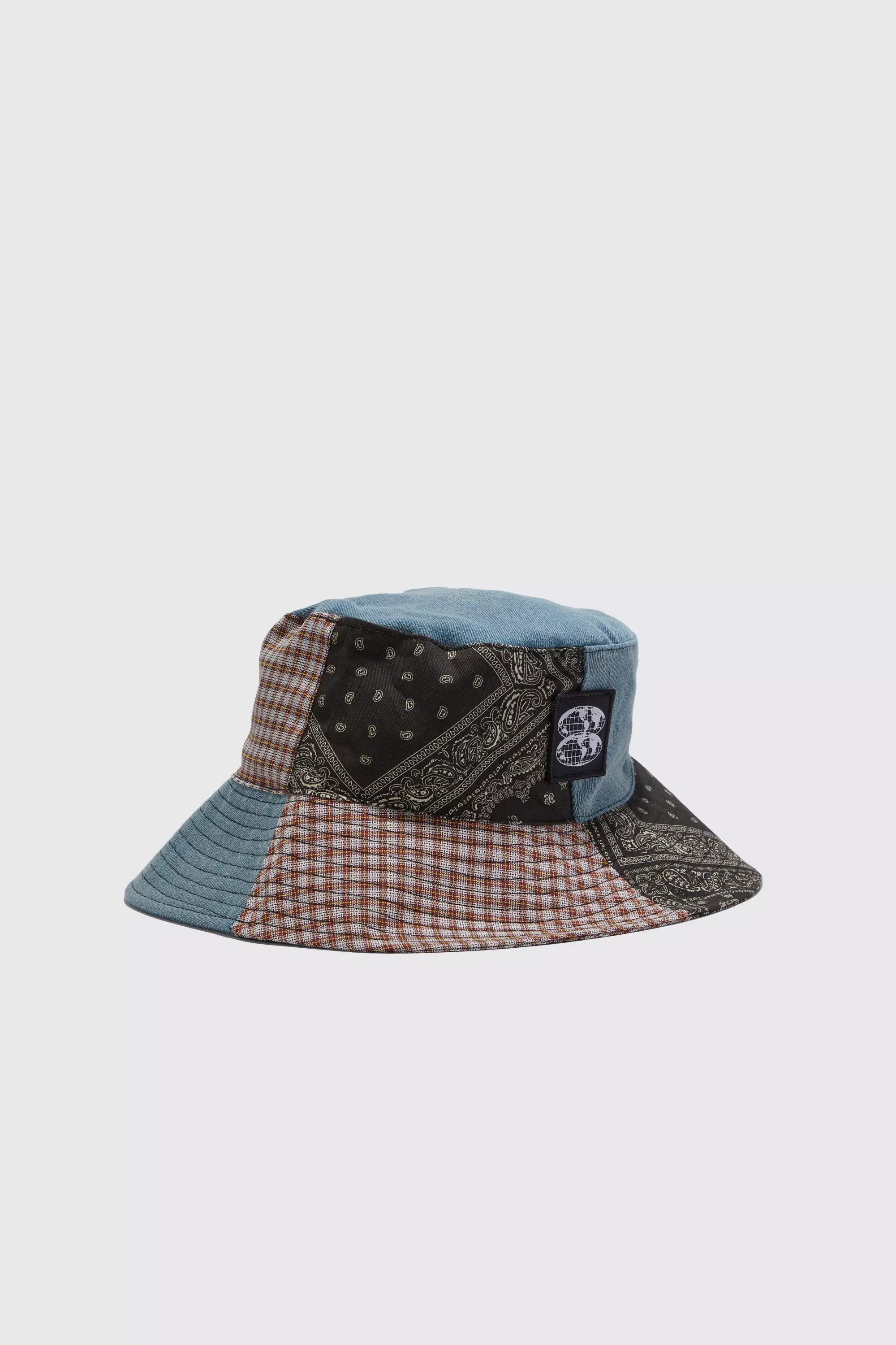 Patchwork Denim Bucket Hat | boohooMAN USA