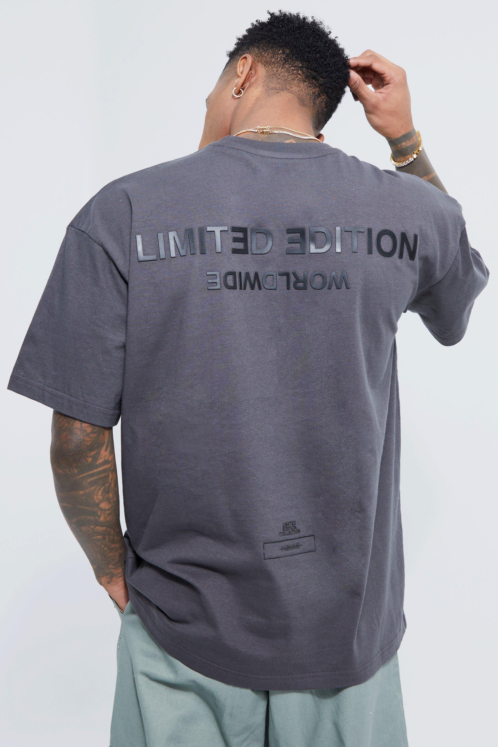 Image of T-shirt oversize con testo Limited in rilievo, Grigio