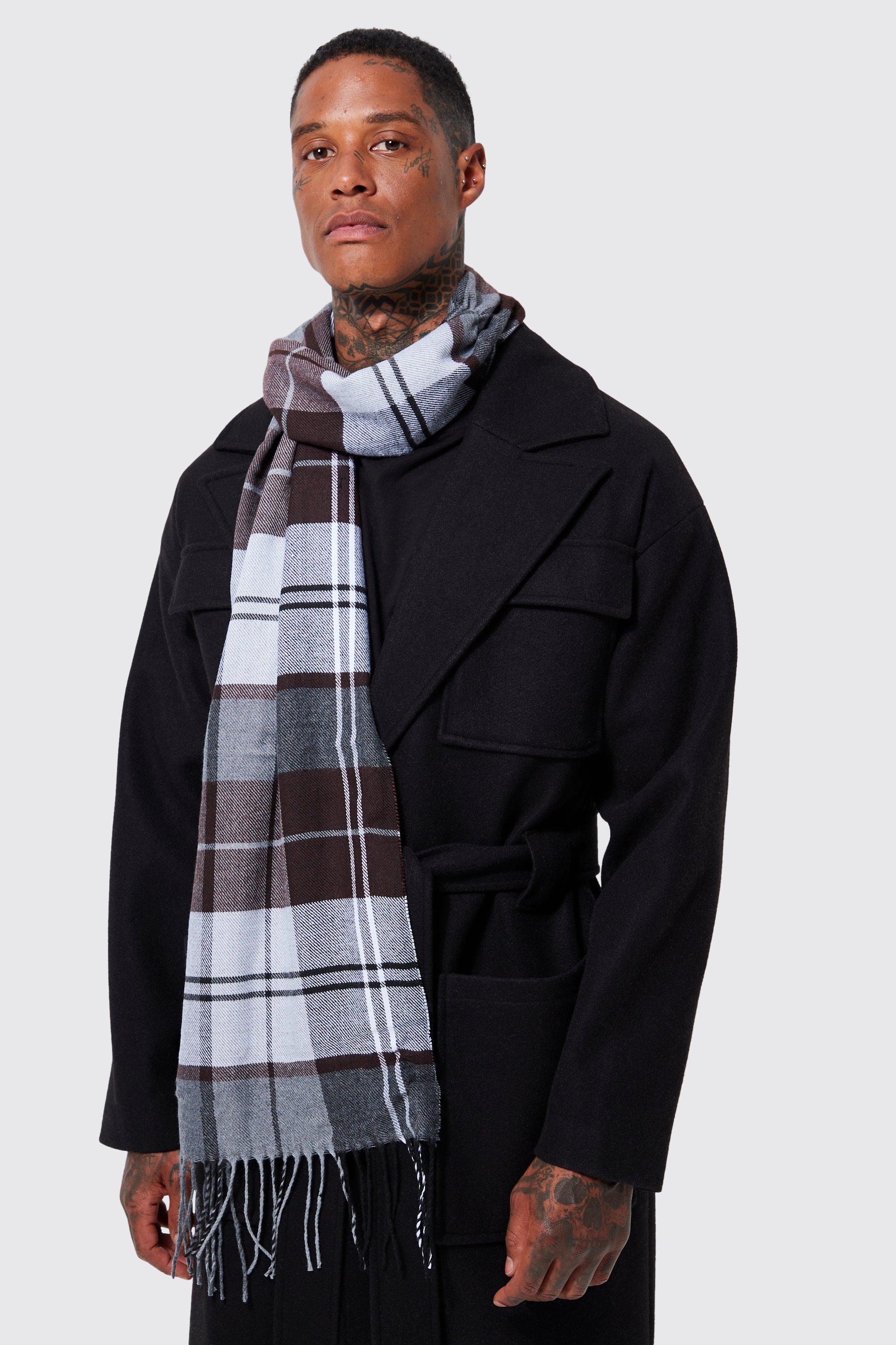 Mens Purple Tartan Check Scarf, Purple