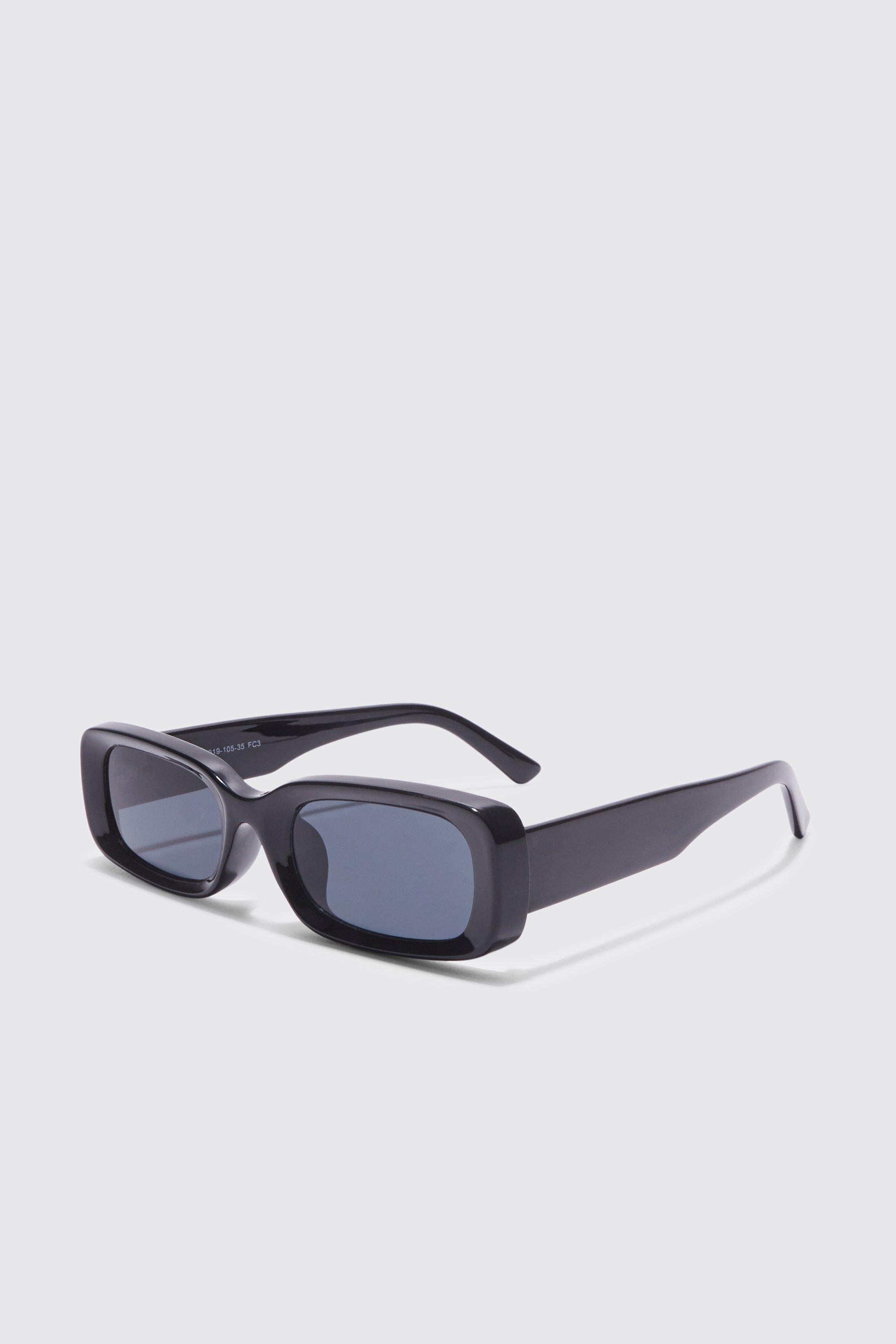 Mens Black Narrow Chunky Rectangle Sunglasses, Black