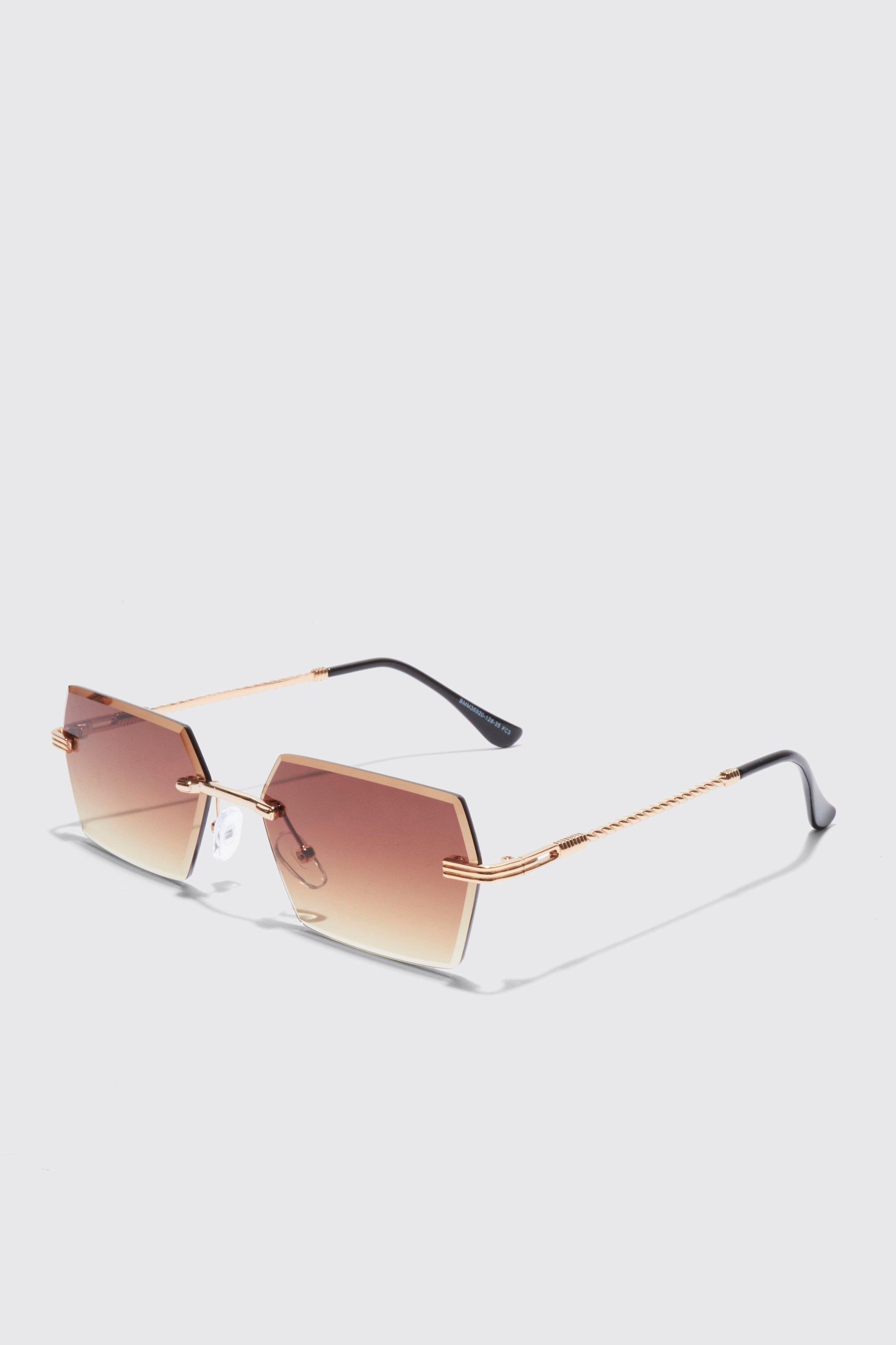 Mens Metallics Hexagon Rimless Sunglasses, Metallics