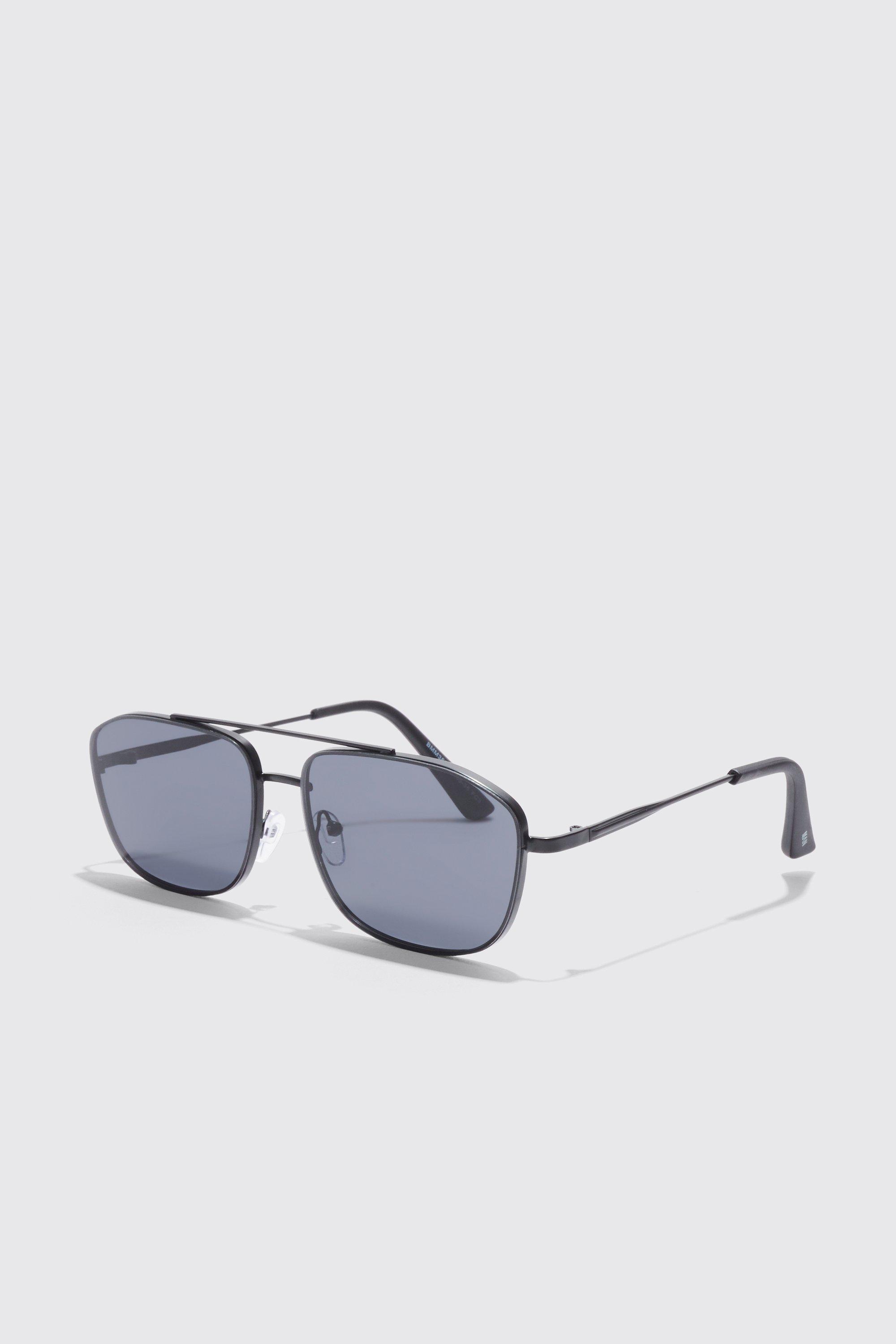 Mens Black Metal Deep Frame Navigator Sunglasses, Black