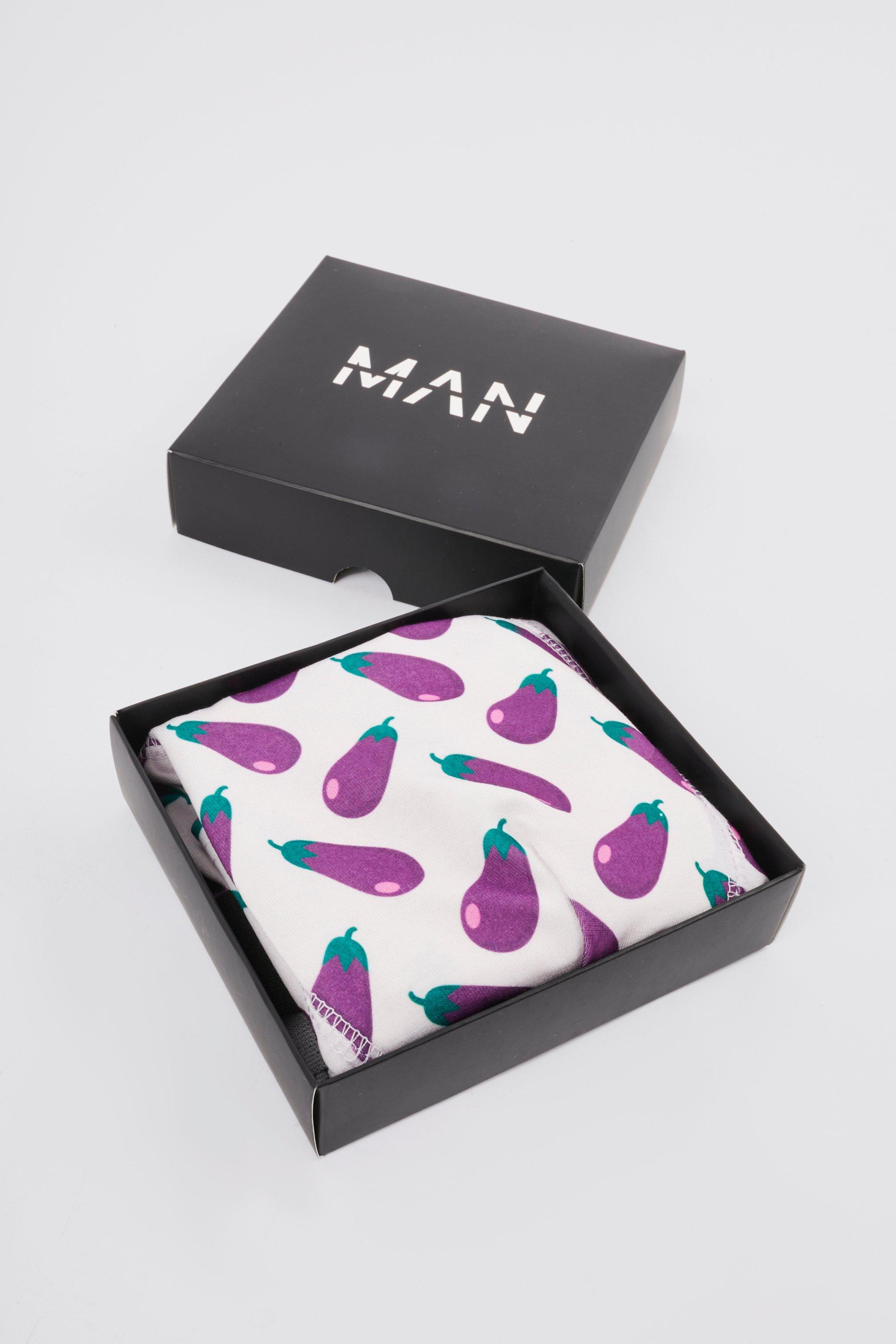 Mens White Aubergine Printed Boxers In Gift Box, White