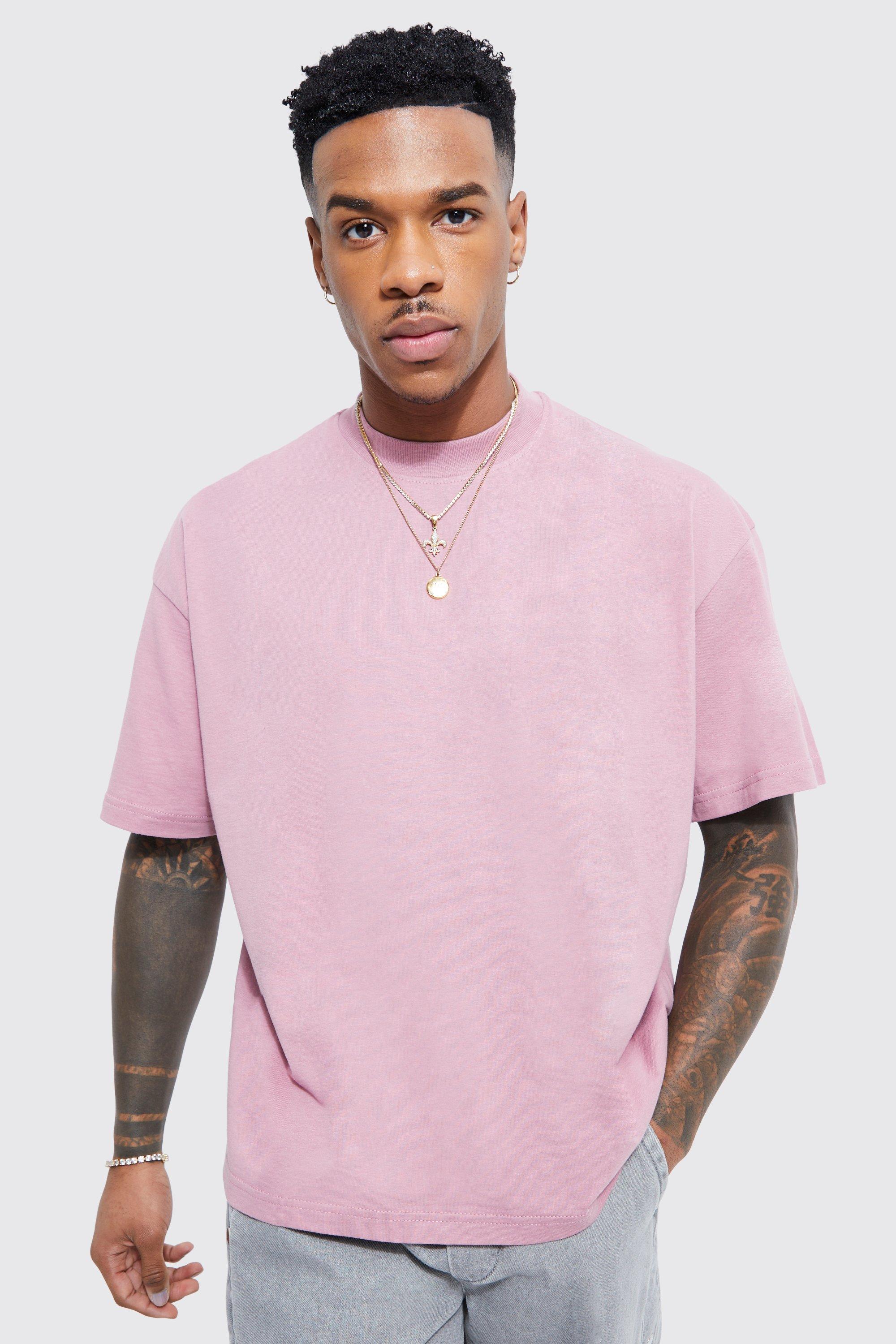 Image of T-shirt squadrata oversize con girocollo esteso, Pink