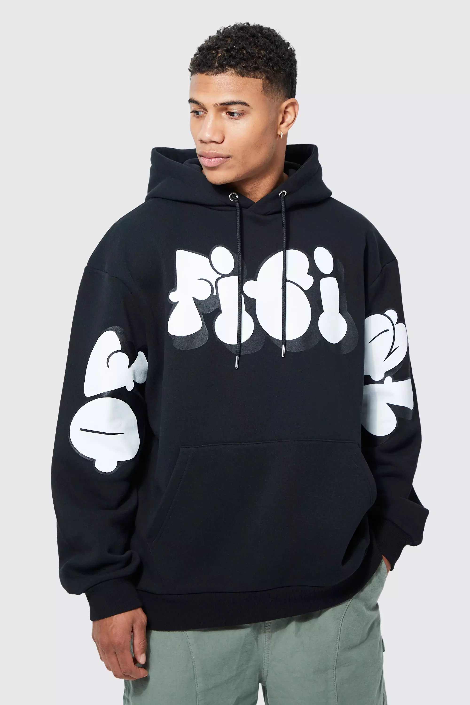 Oversized Bubble Print Hoodie | boohooMAN USA