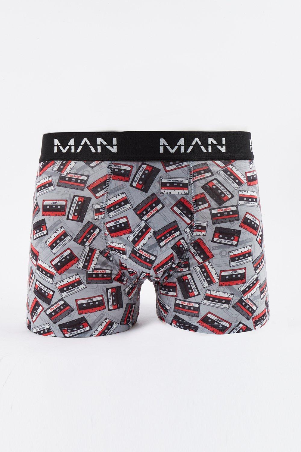 Mens Grey Retro Tape Printed Boxer, Grey