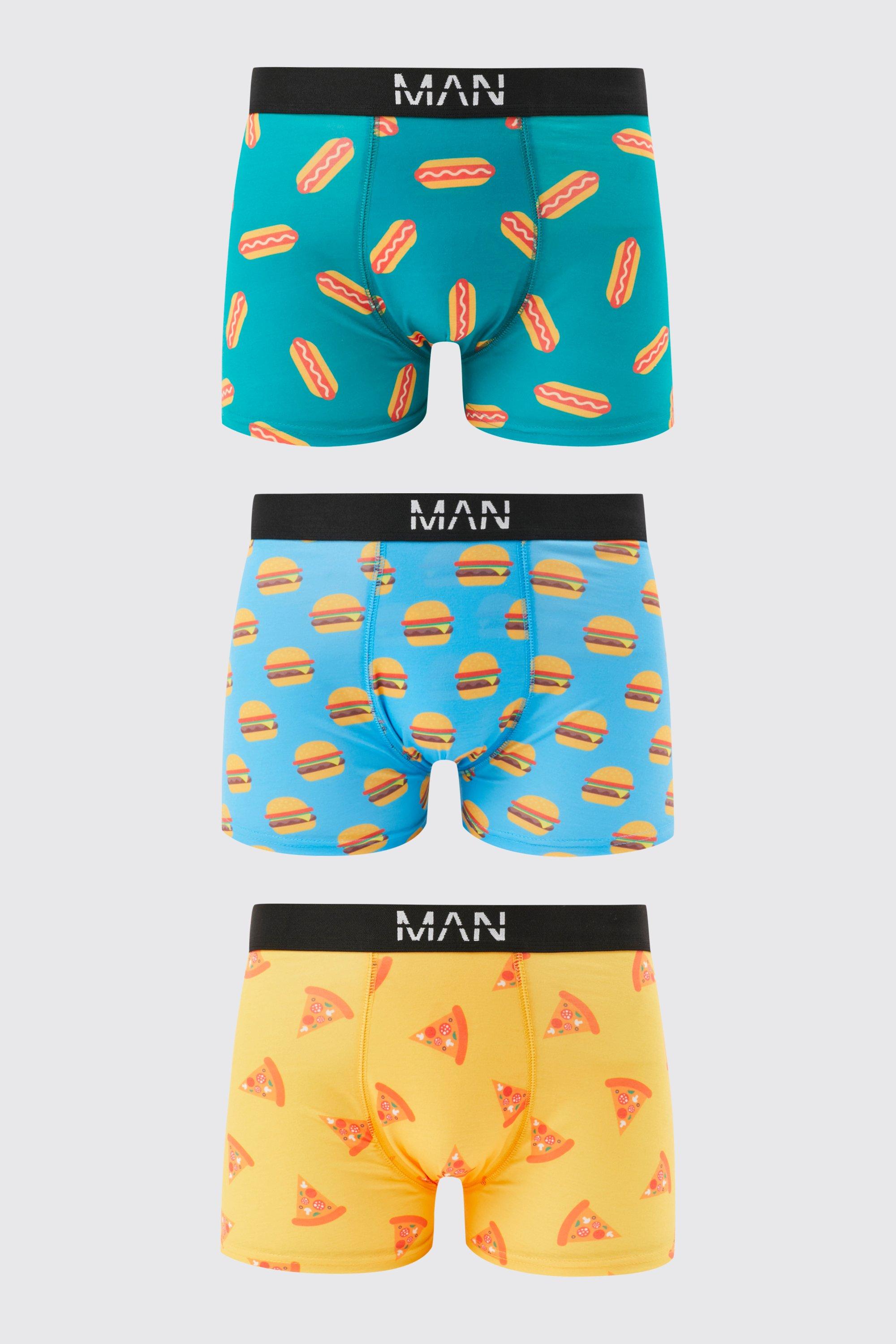 Mens Multi 3 Pack Fast Food Printed Boxers, Multi