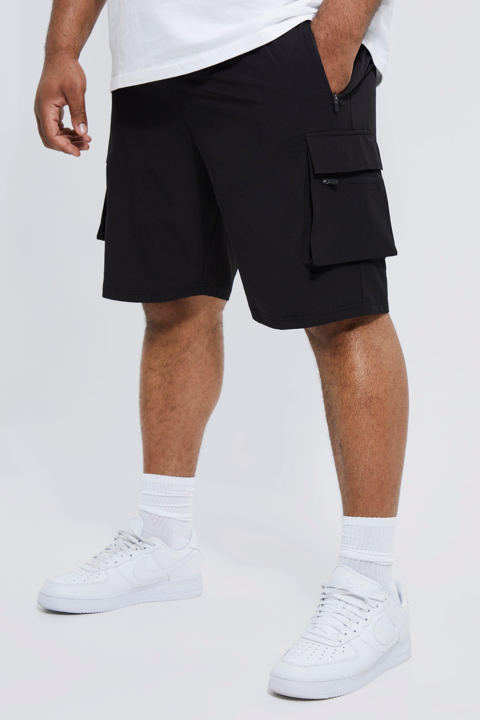 Mens Black Plus Elastic Waist 4 Way Stretch Cargo Short, Black