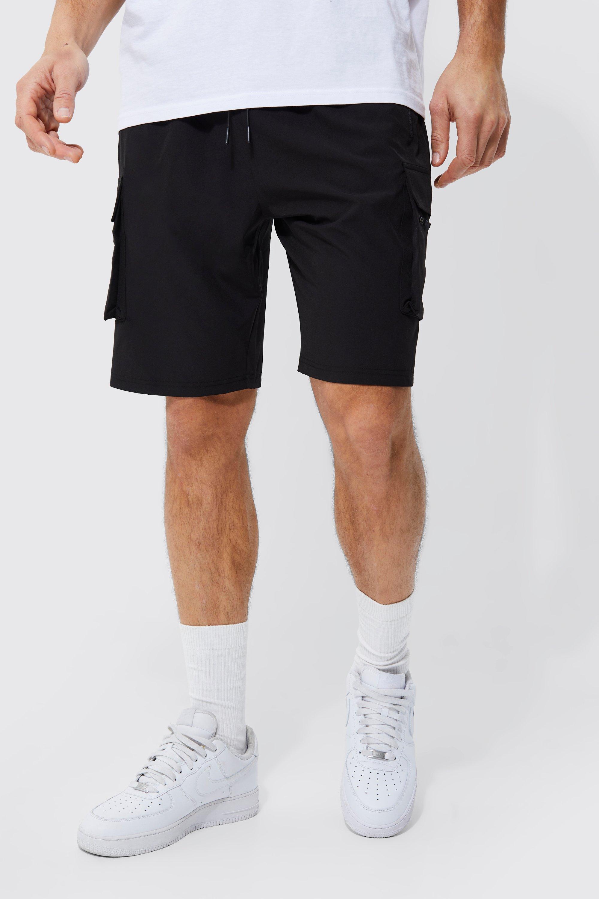 Mens Black Tall Elastic Waist 4 Way Stretch Cargo Short, Black