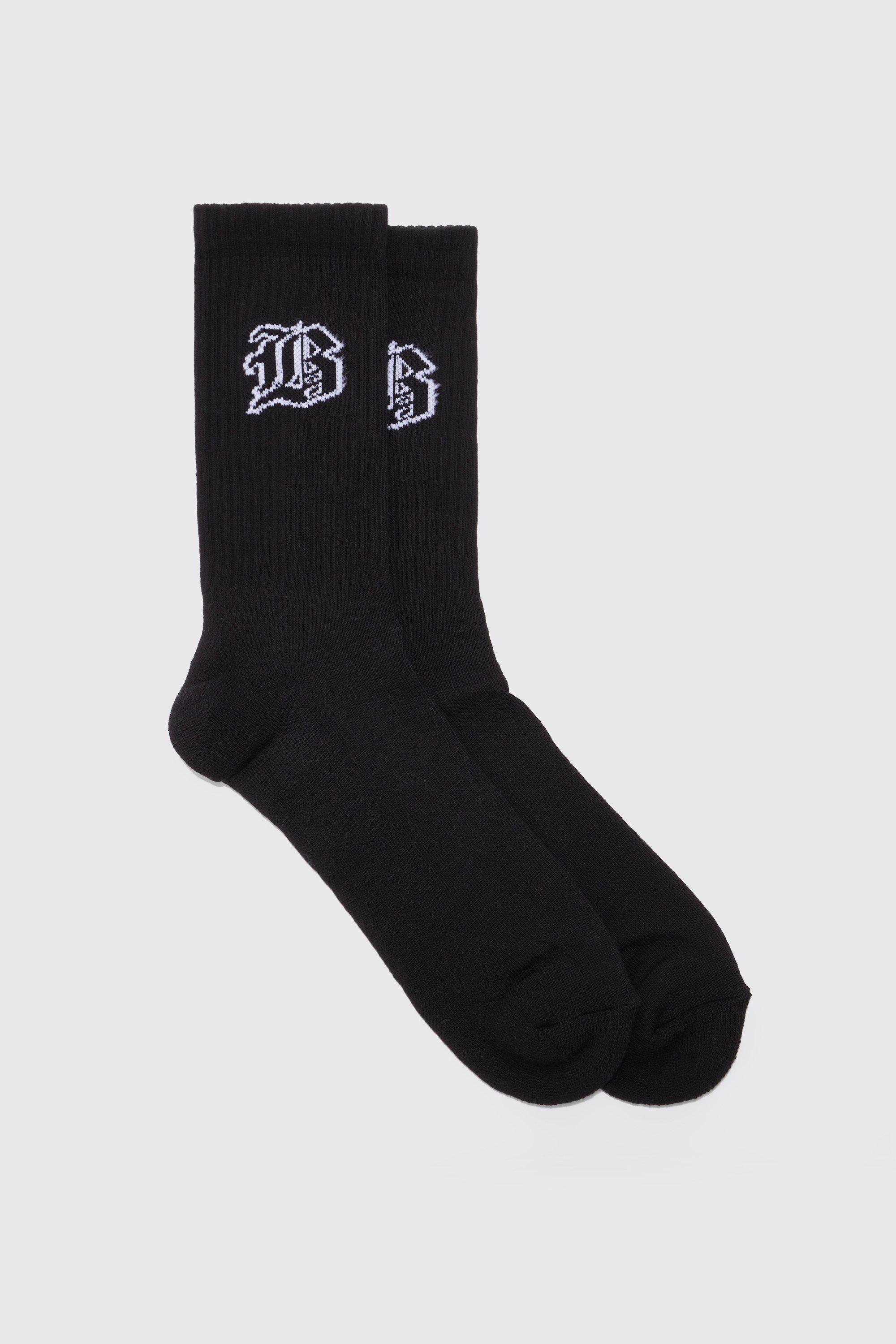 Mens Black Gothic B Sports Socks, Black