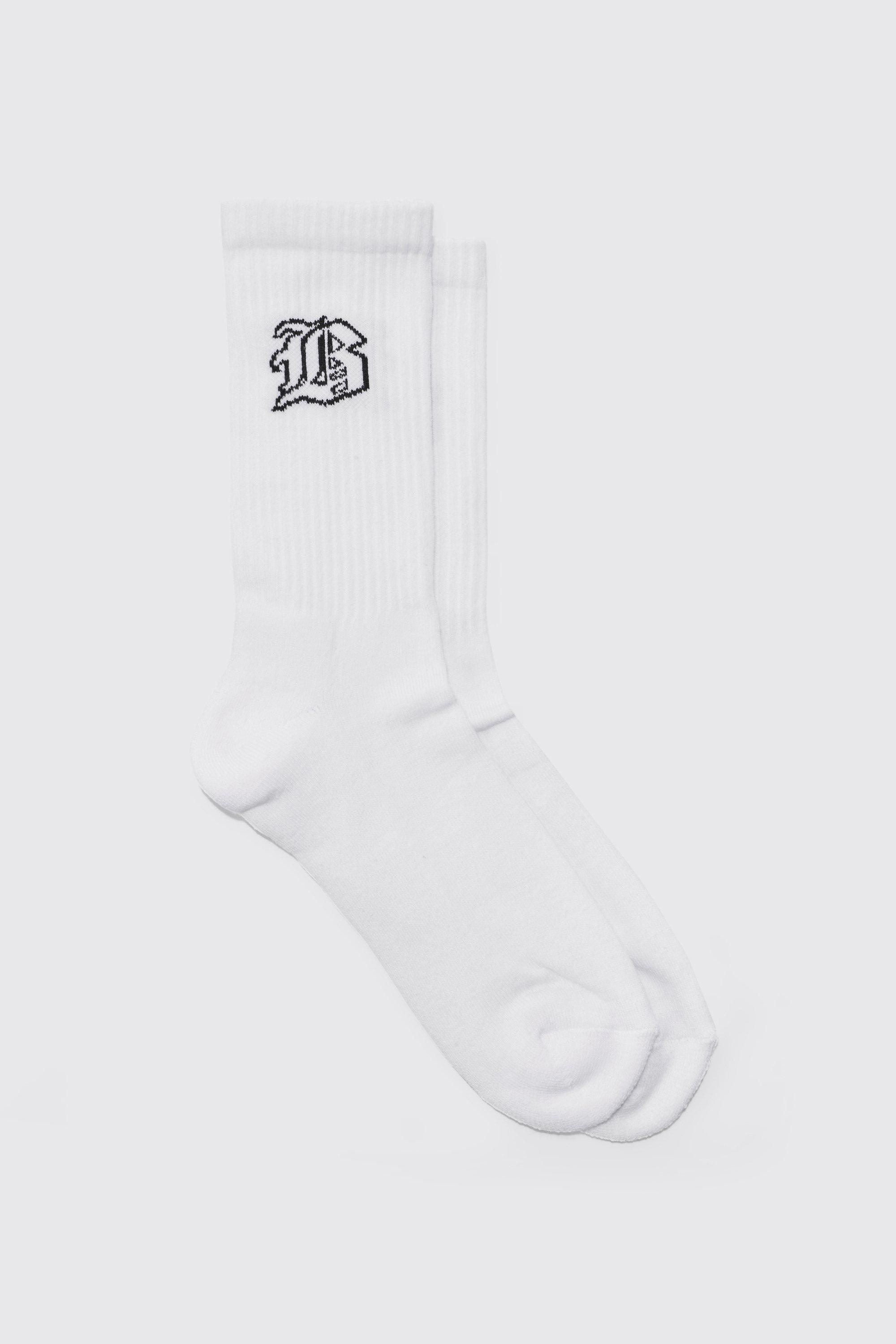 Mens White Gothic B Sports Socks, White