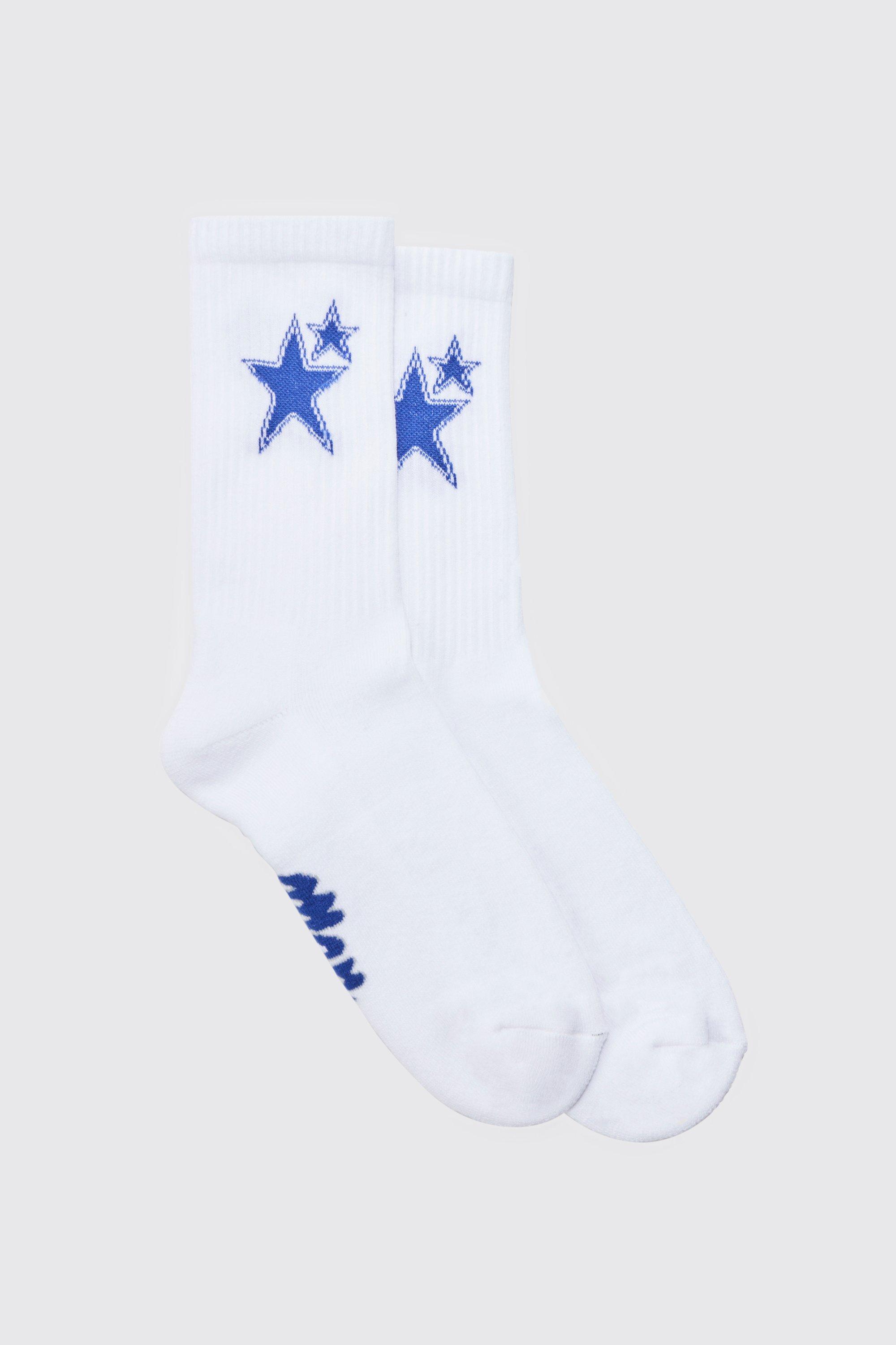 men's star intarsia sports socks - white - one size, white