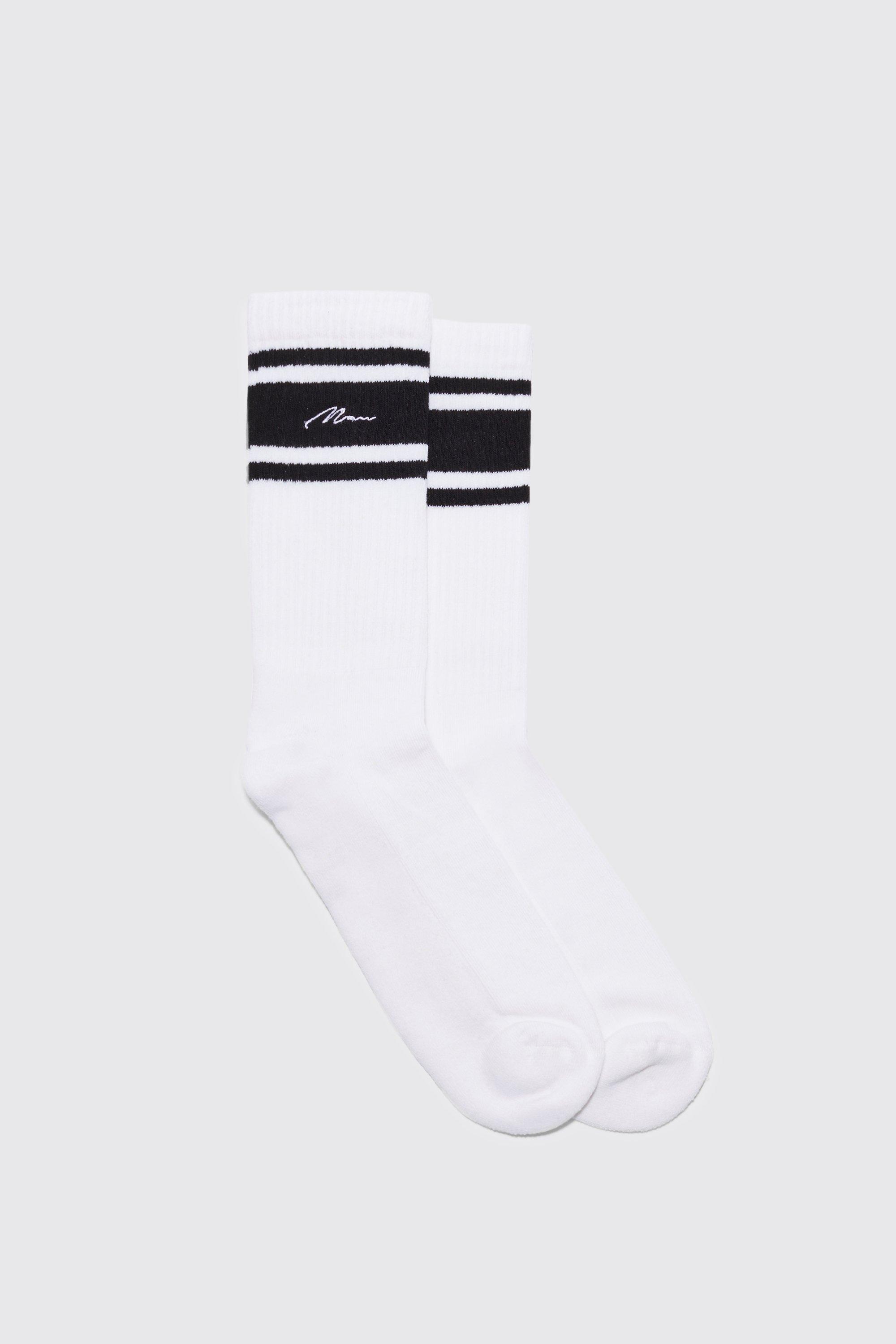 men's man signature sports stripe socks - white - one size, white