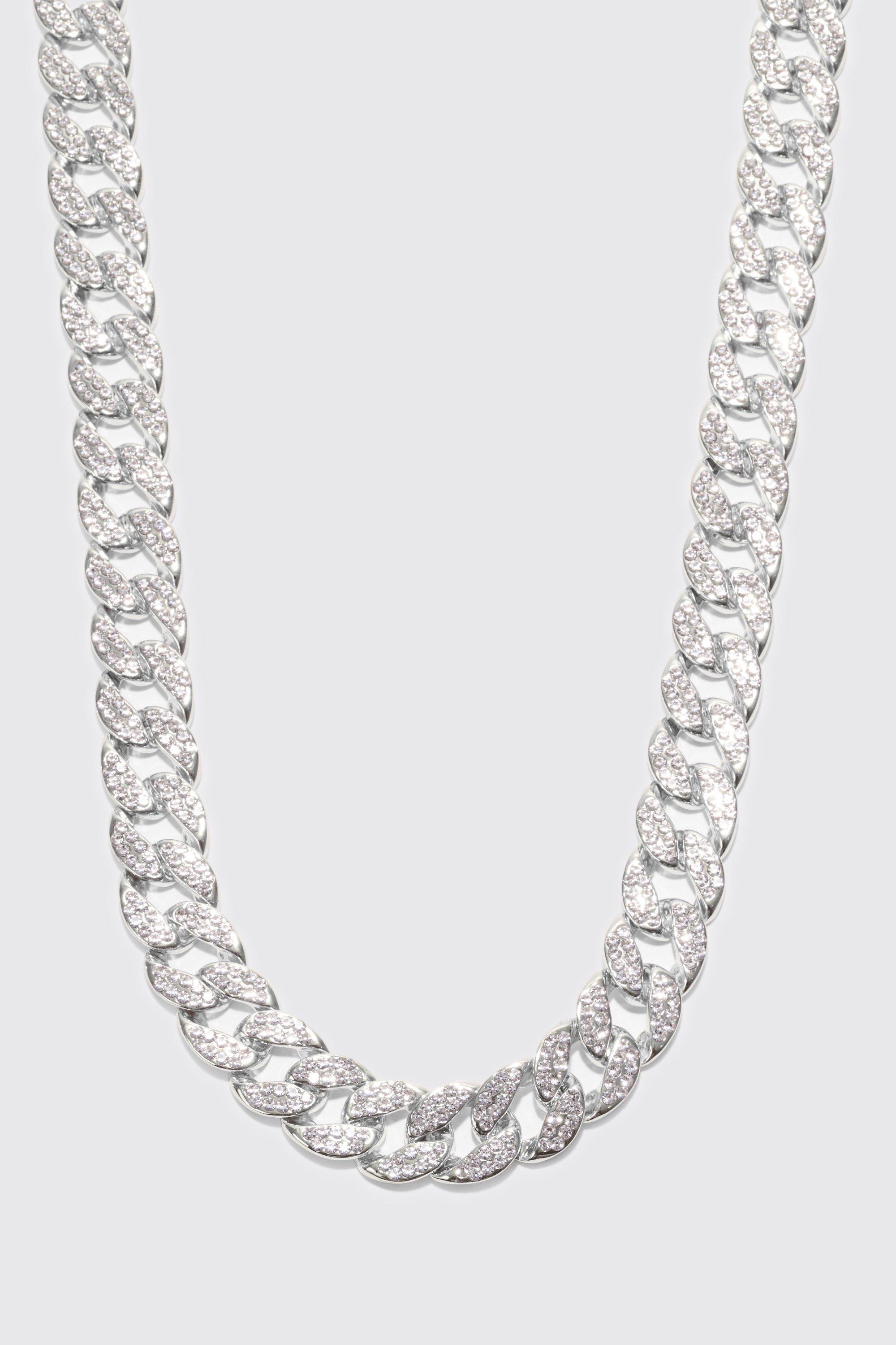 Mens Grey Chunky Iced Cuban Chain Necklace, Grey