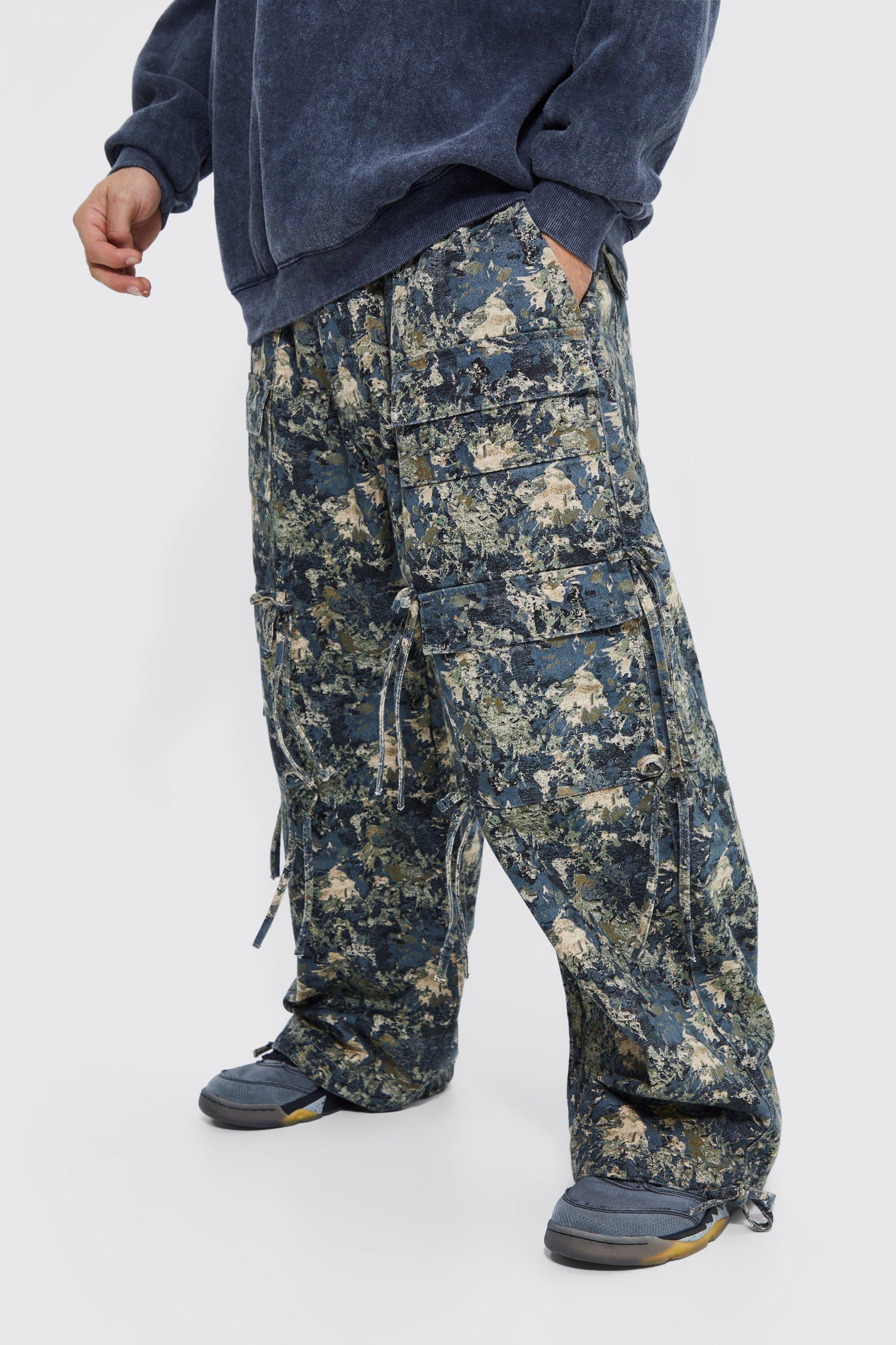 Image of Pantaloni Cargo in fantasia militare a calzata ampia con vita elasticizzata, Multi