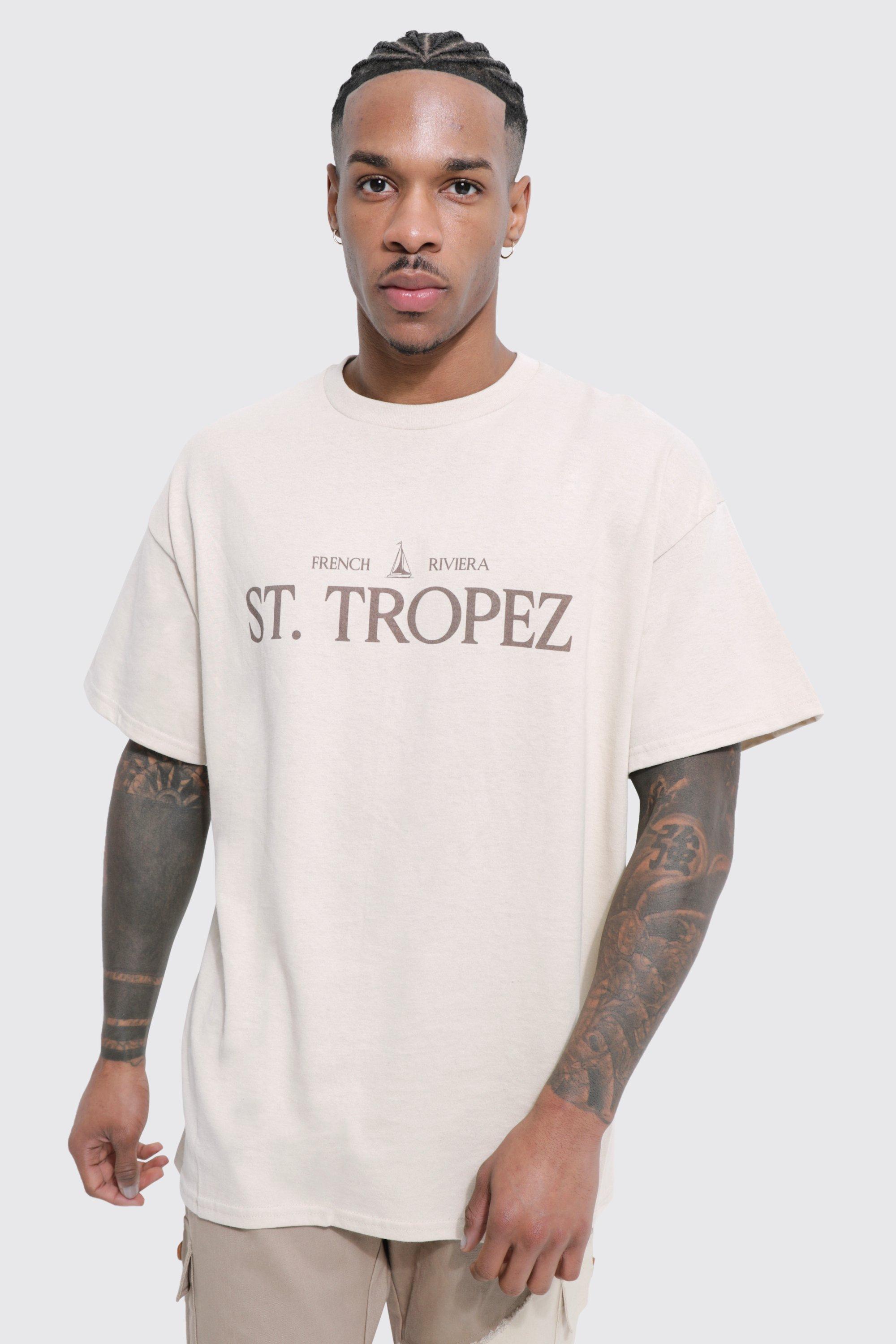 men's oversized st tropez print t-shirt - beige - s, beige