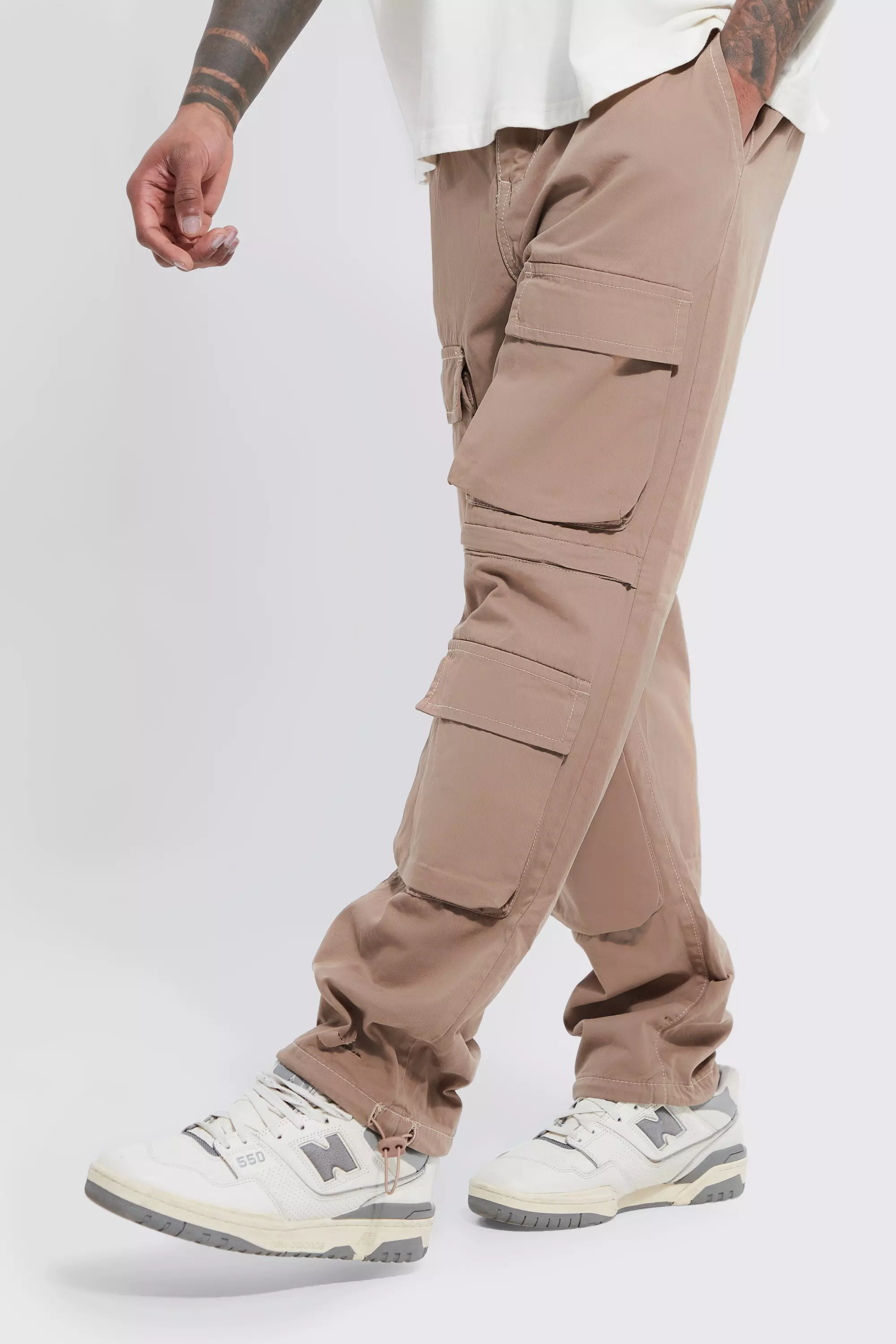 Elastic Waist Zip Detail Multi Pocket Straight Fit Cargo Trousers