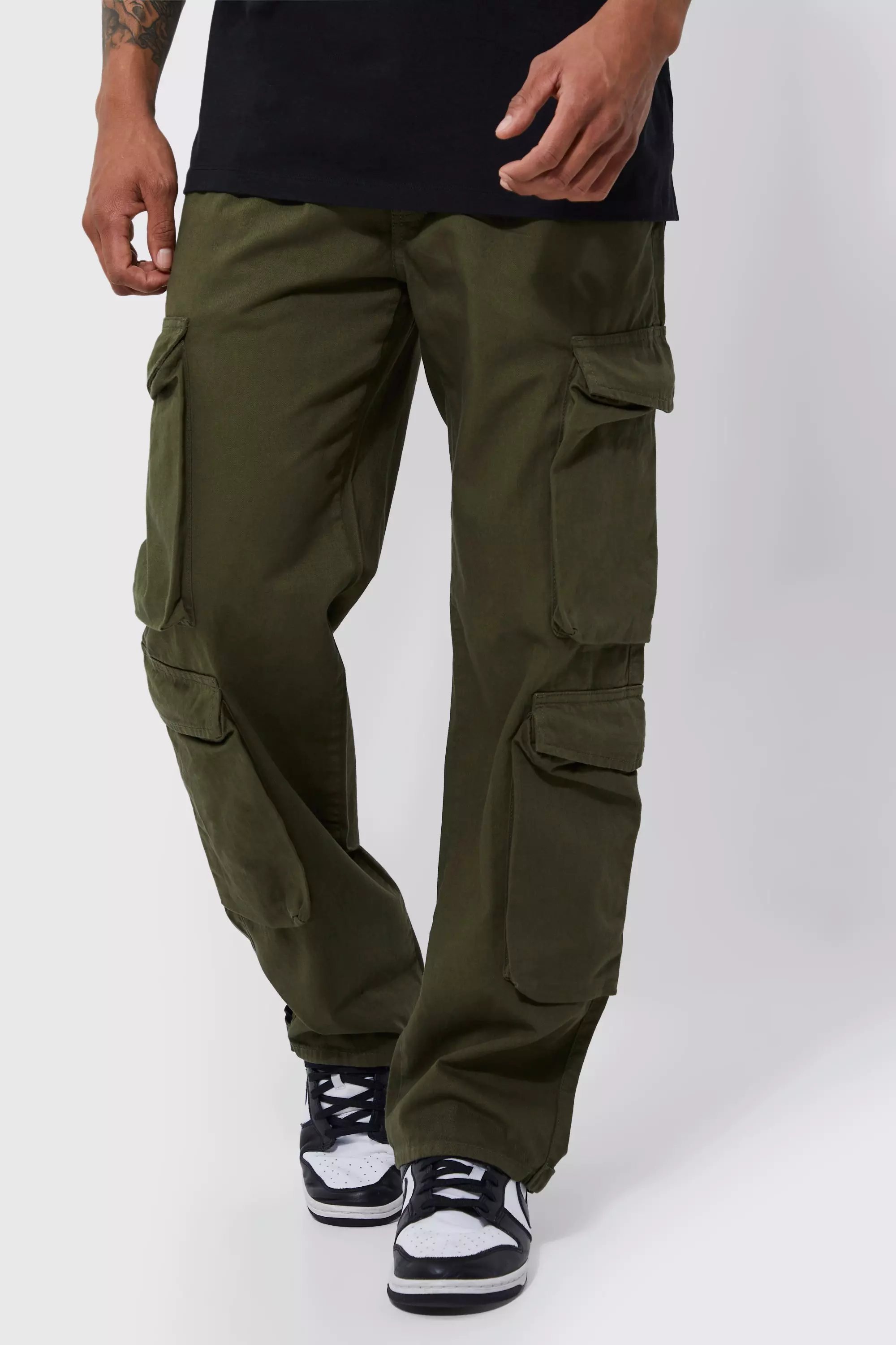 Twill High Waist Cargo Joggers - Olive