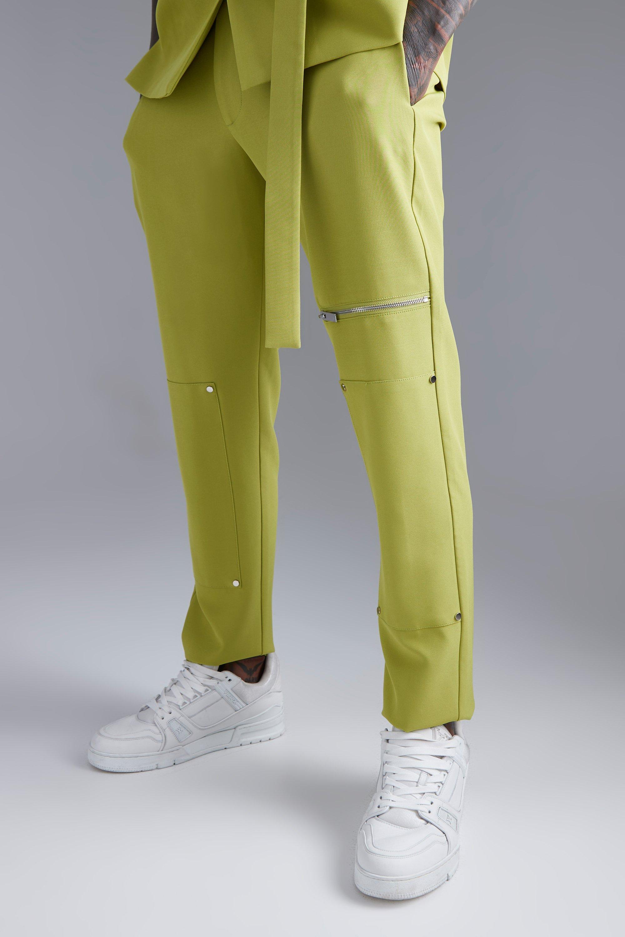 Mens Green Skinny Zip Suit Trouser, Green
