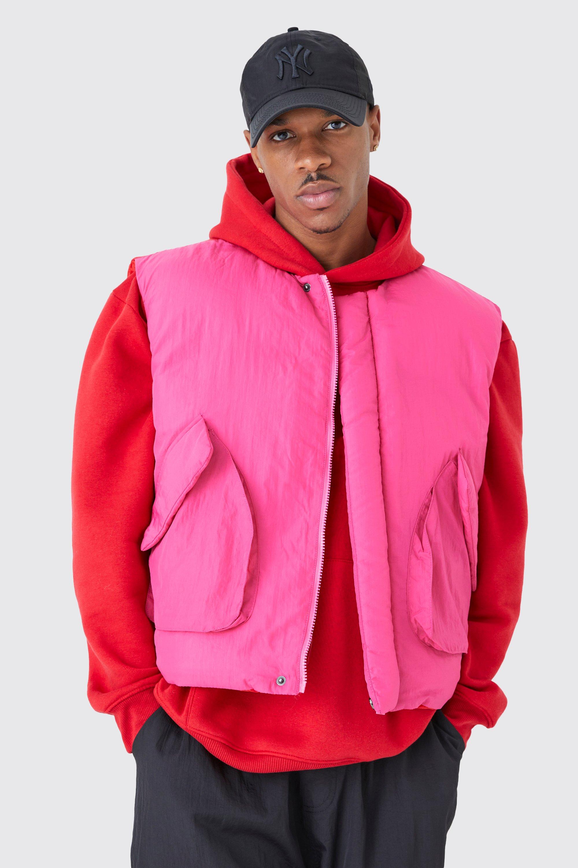 men's boxy fit padded gilet - pink - l, pink