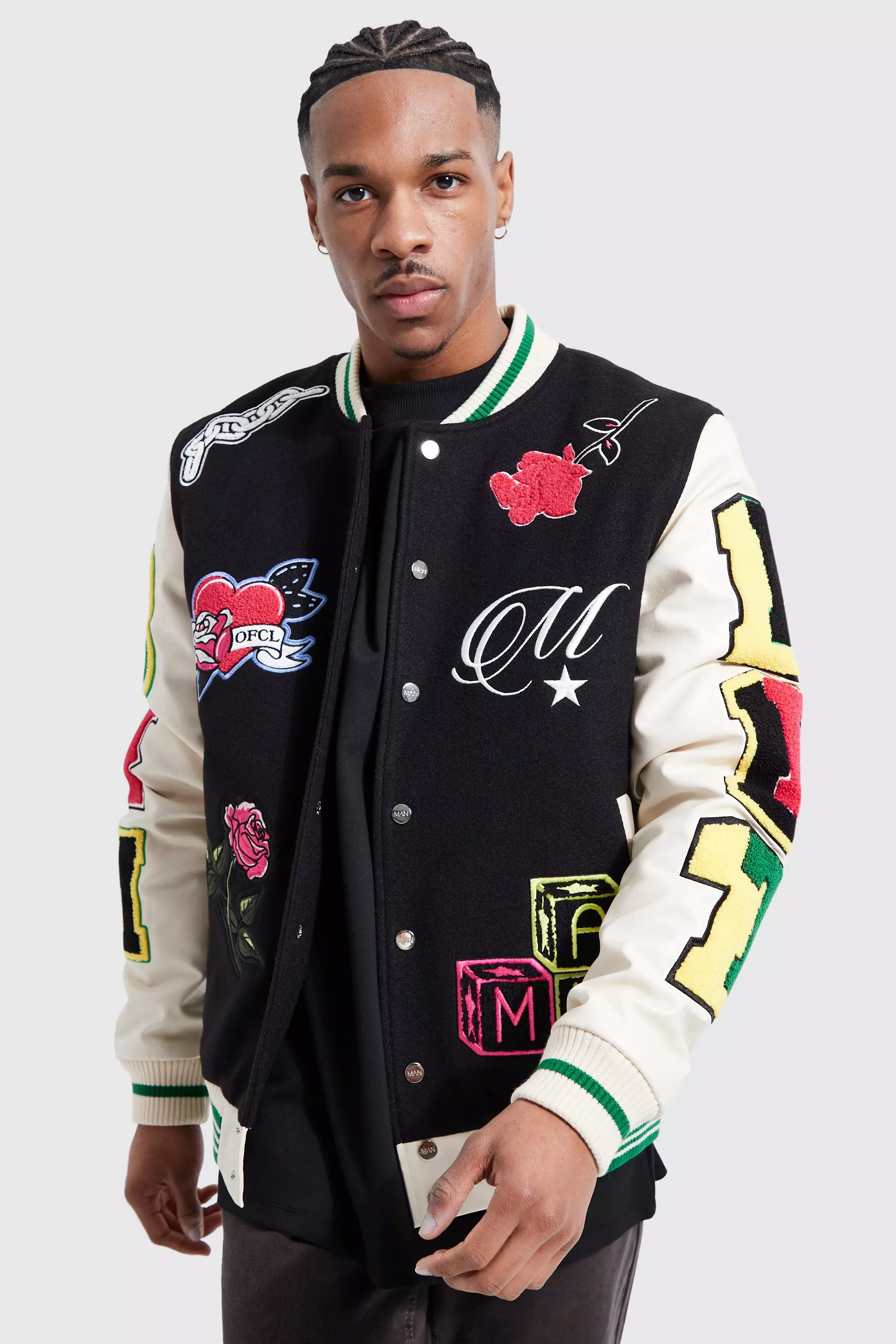 NBA All Over Badge Black Varsity Jacket