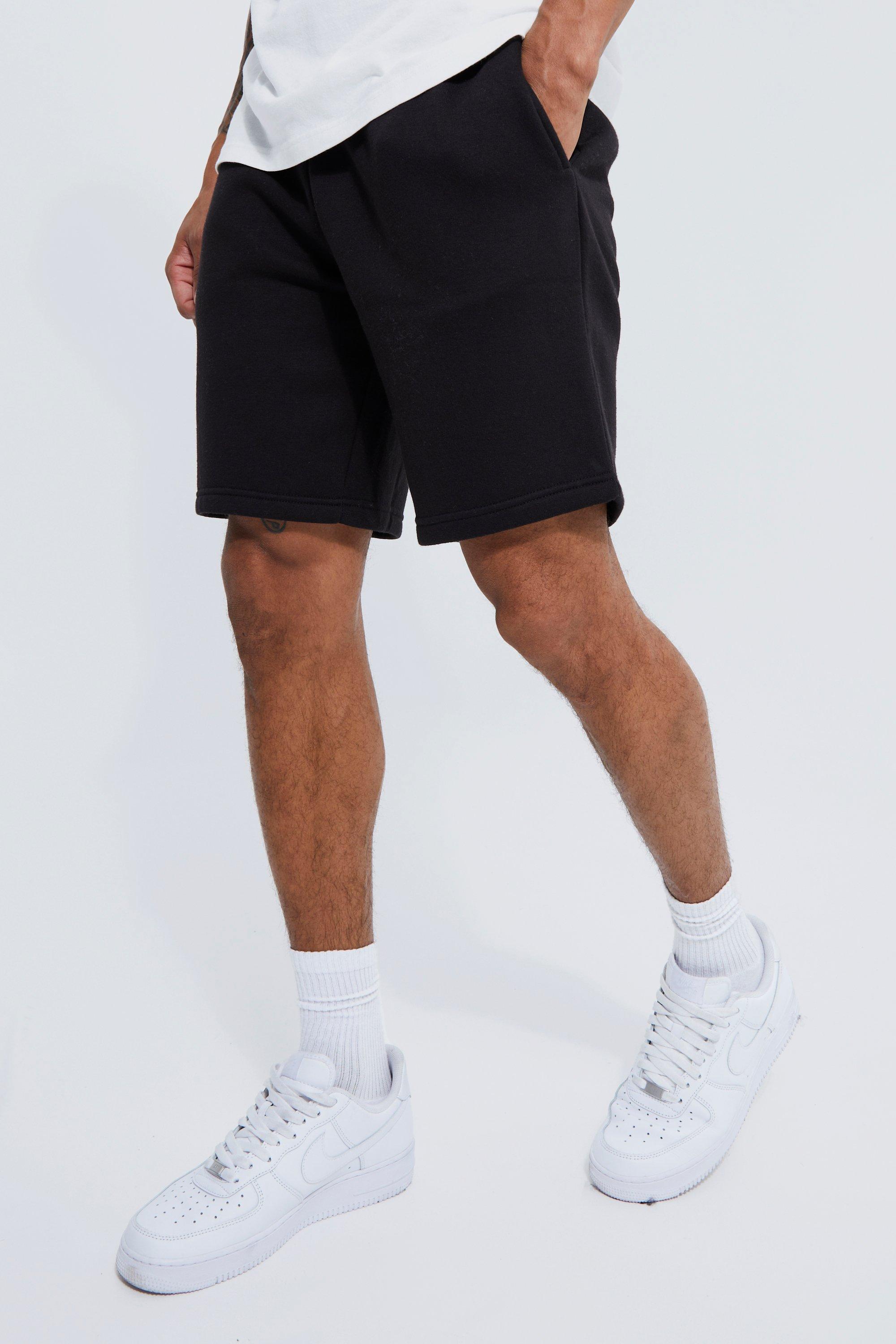 Mens Black Basic Loose Fit Mid Length Jersey Short, Black