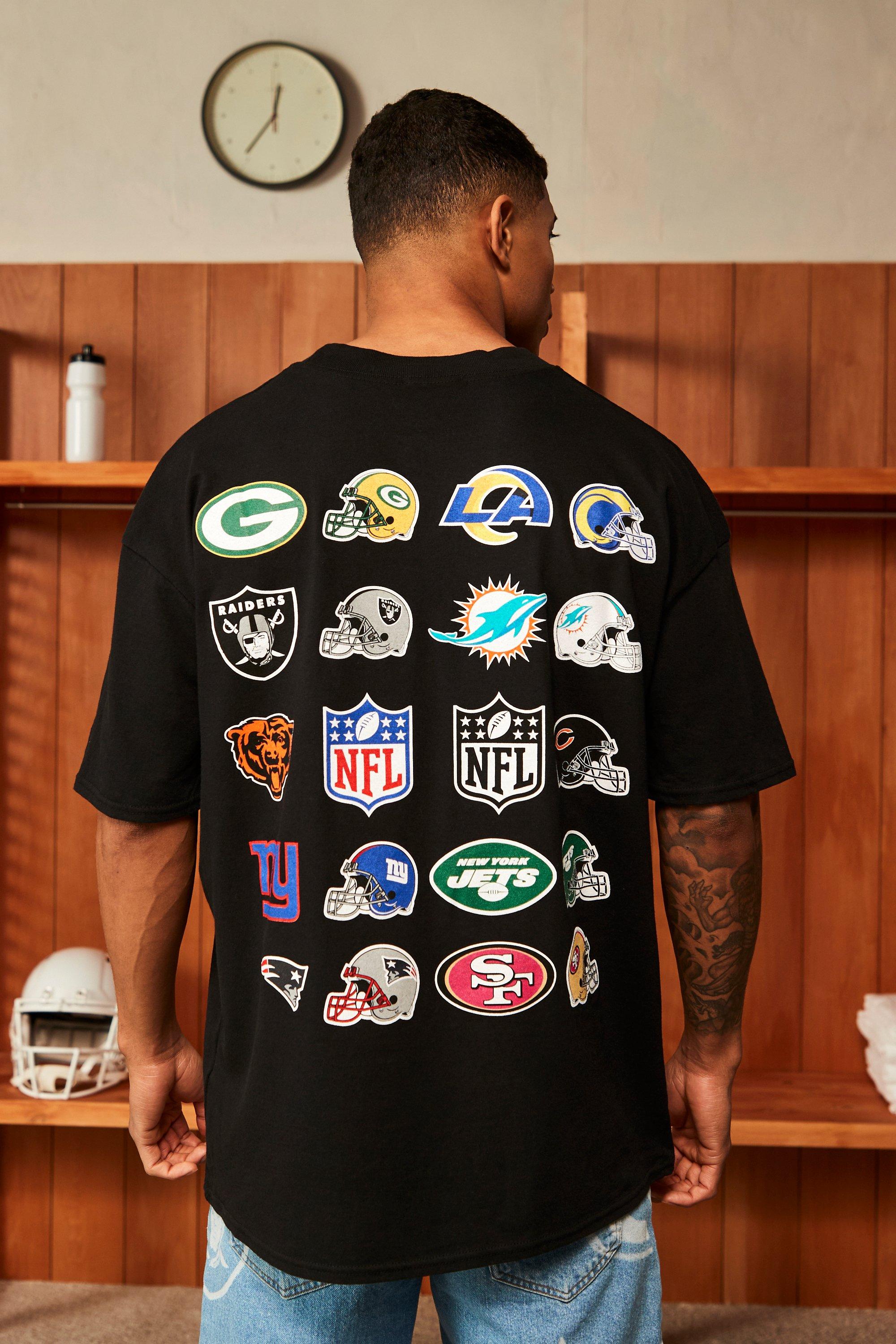 Mens Black Nfl Oversized Multi Team Print T-shirt, Black