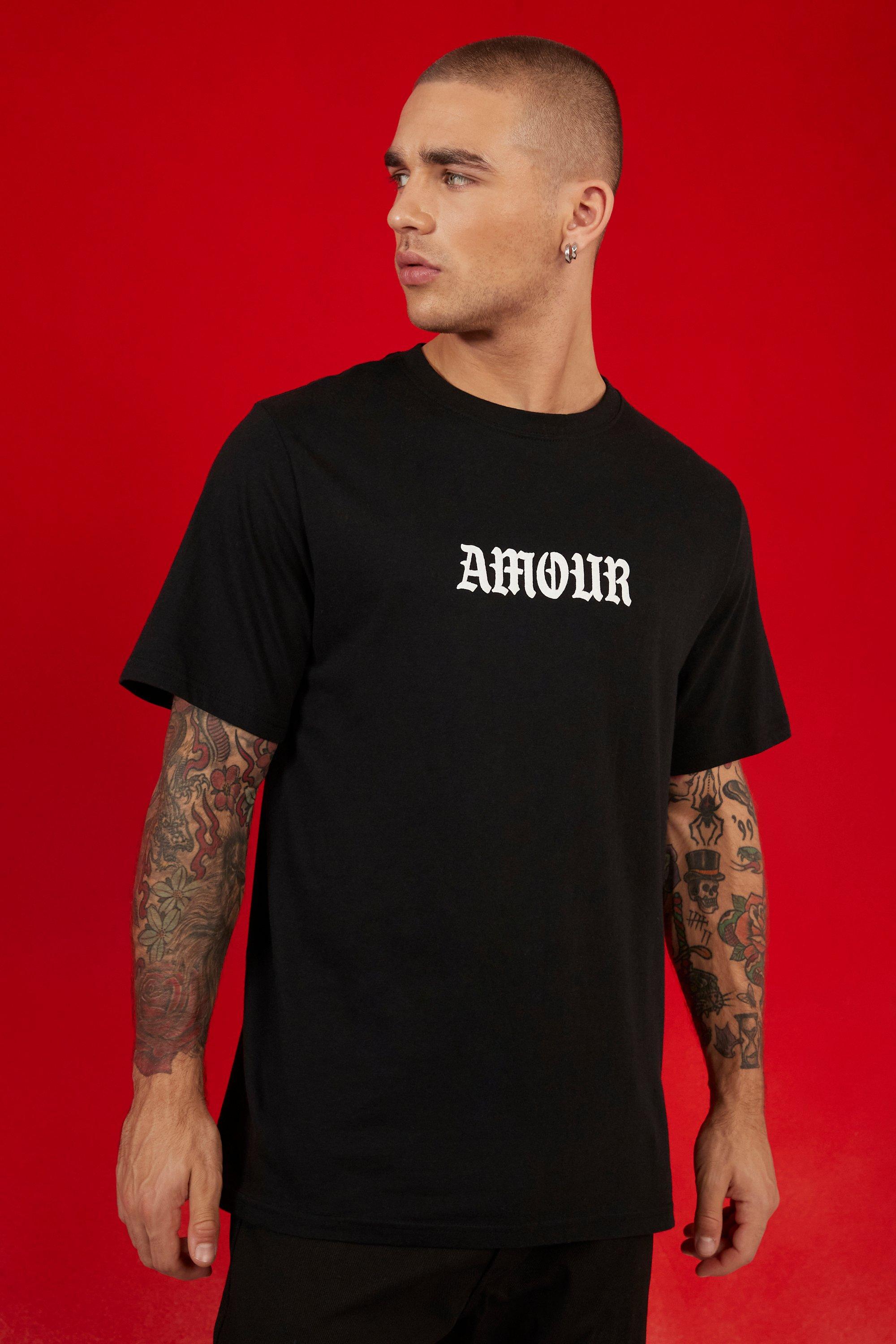Mens Black Amour Print T-shirt, Black