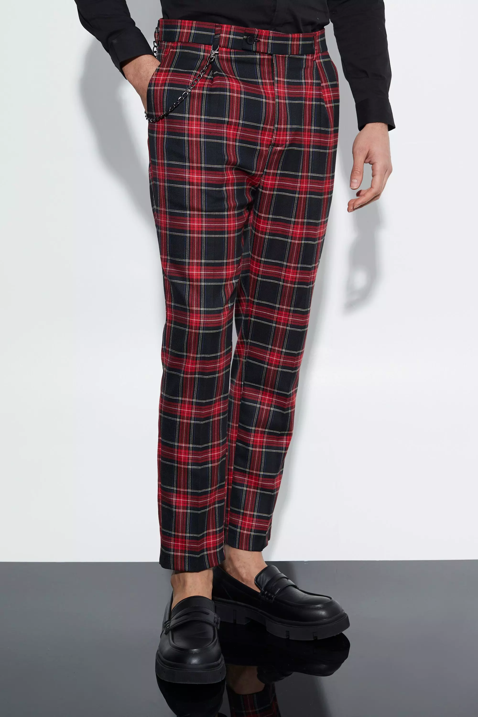 Red plaid pants with clearance chain