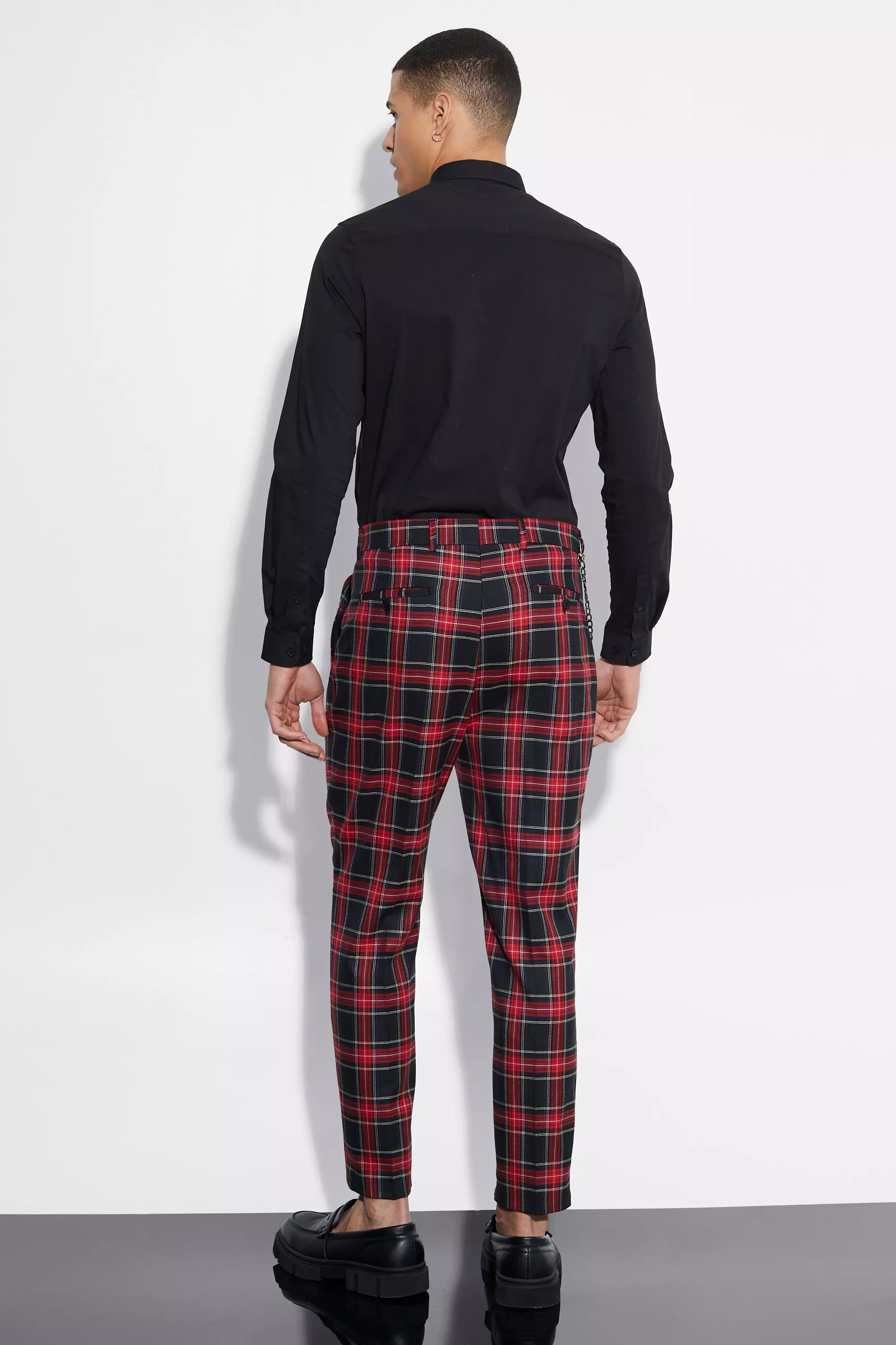 Lucht Geweldig Versnel Toelopende Tartan Broek Met Broekketting | boohooMAN