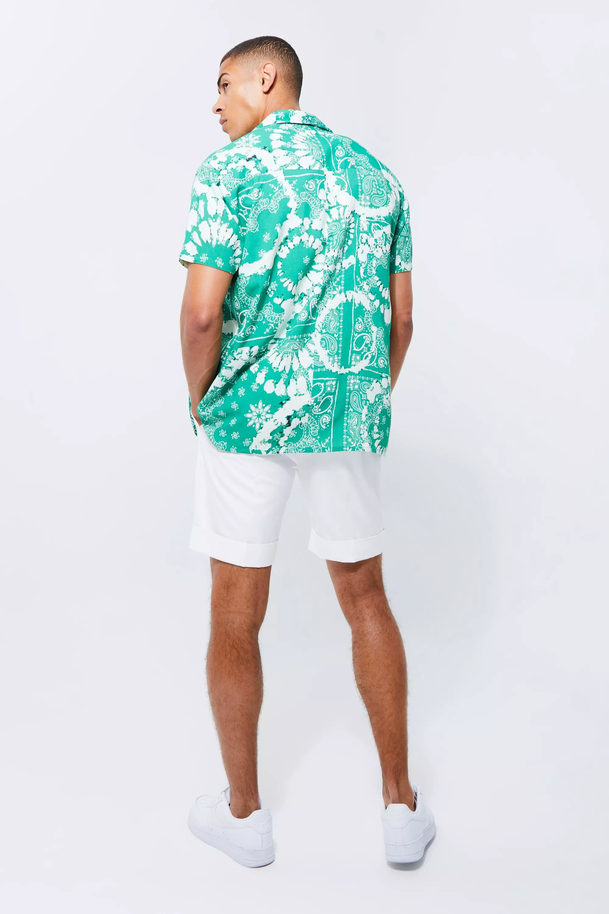 Short Sleeve Revere Oversized Bandana Shirt