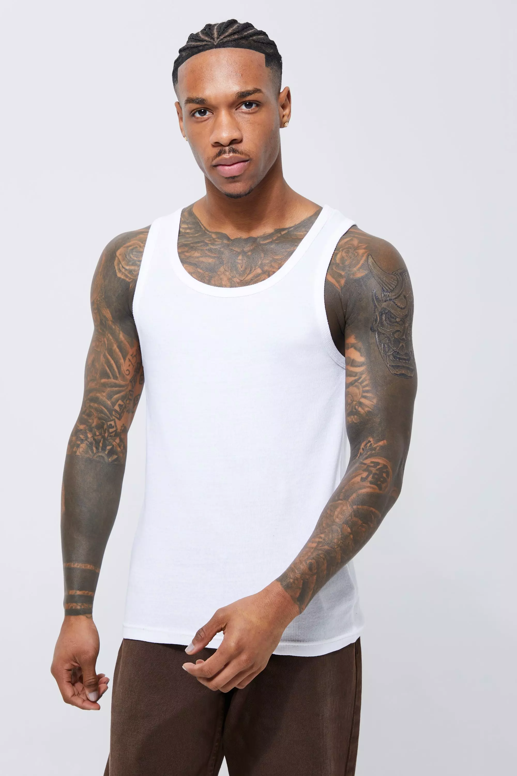 Casual Solid Color Woven Tank Tops Men Fashion Slim Fit Crew Neck Sleeveless  Vest for Mens