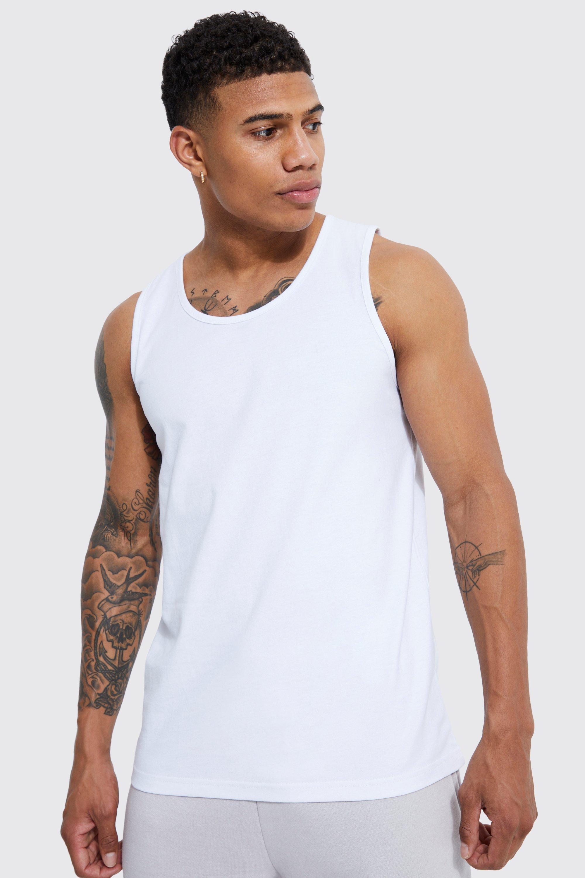 Mens White Basic Vest, White