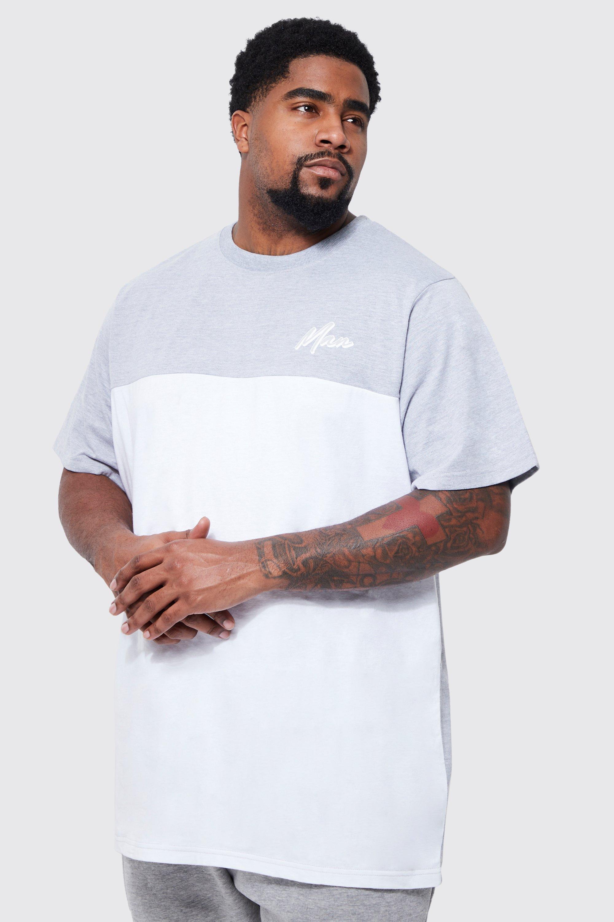 Image of T-shirt lunga Plus Size Man a blocchi di colore, Bianco