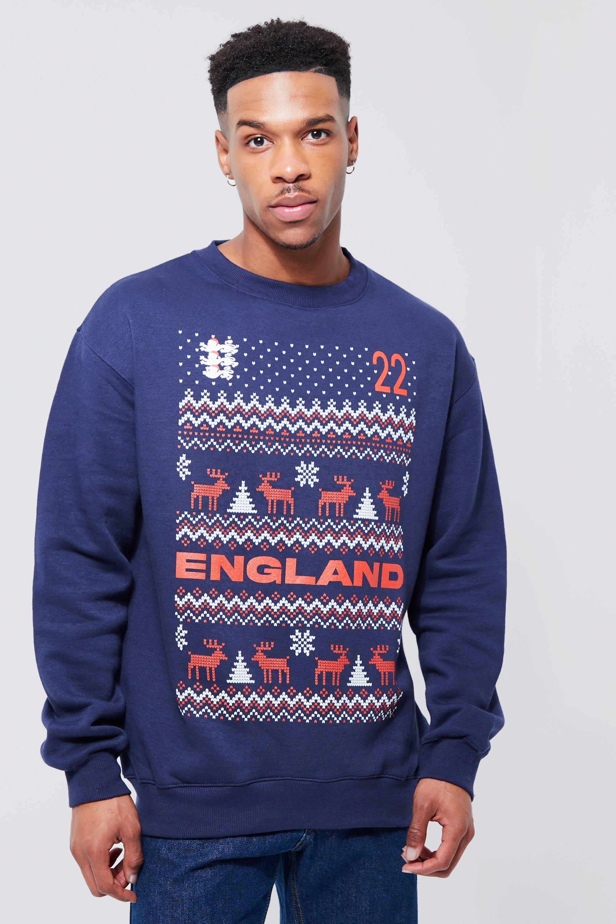 Mens Navy Oversized England 22 Christmas Sweatshirt, Navy
