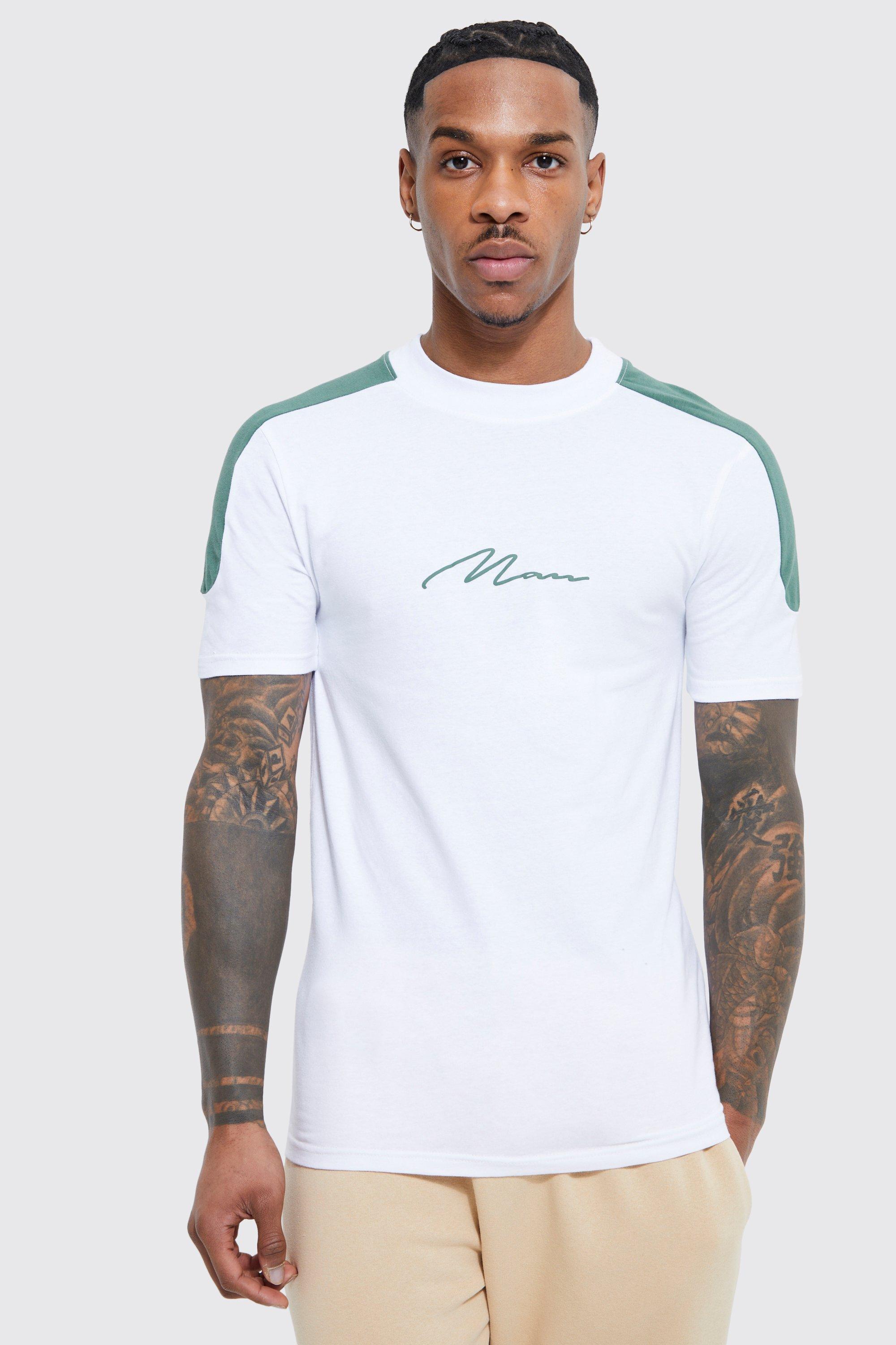 men's muscle fit man colour block t-shirt - white - s, white