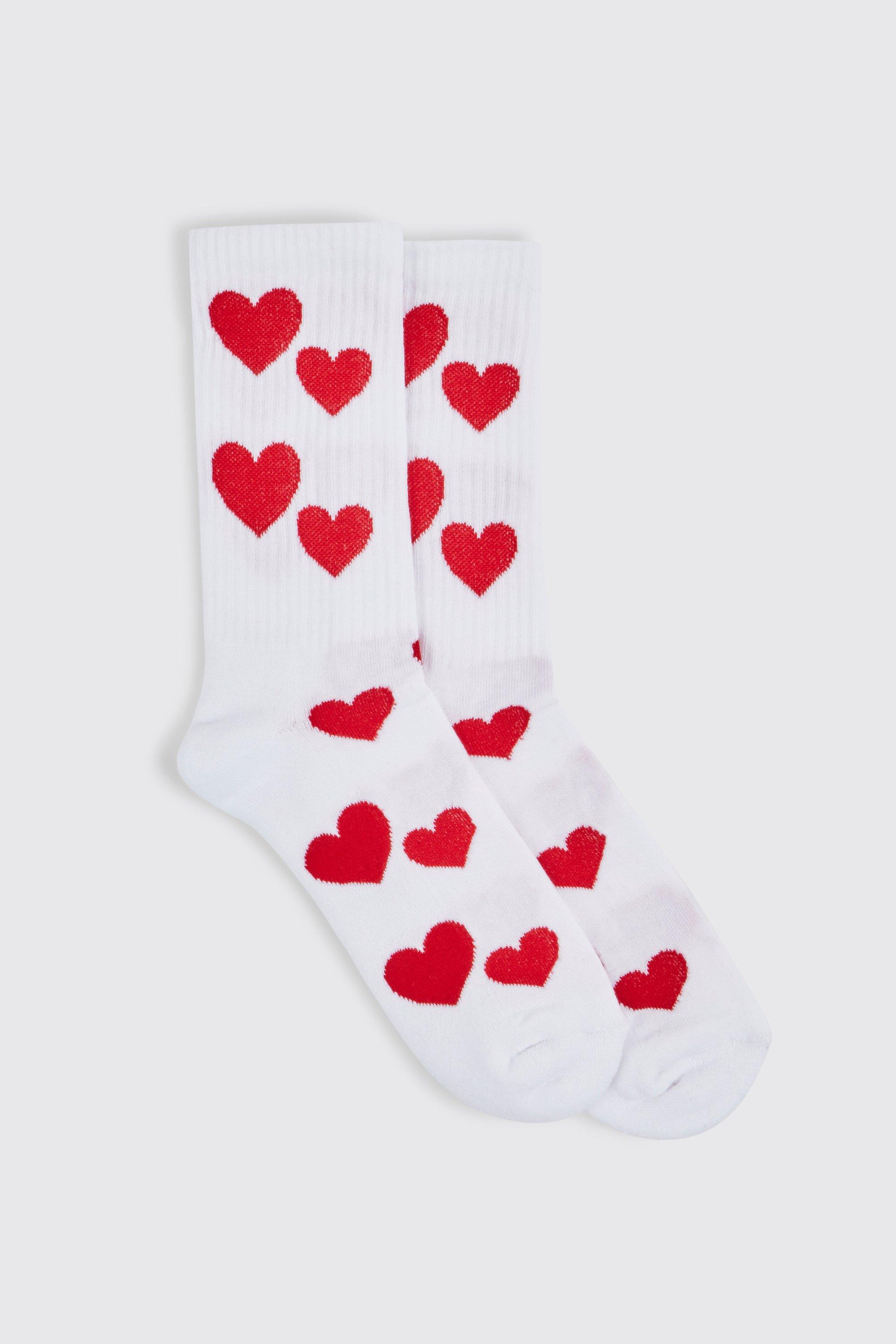 Mens White All Over Heart Sports Socks, White