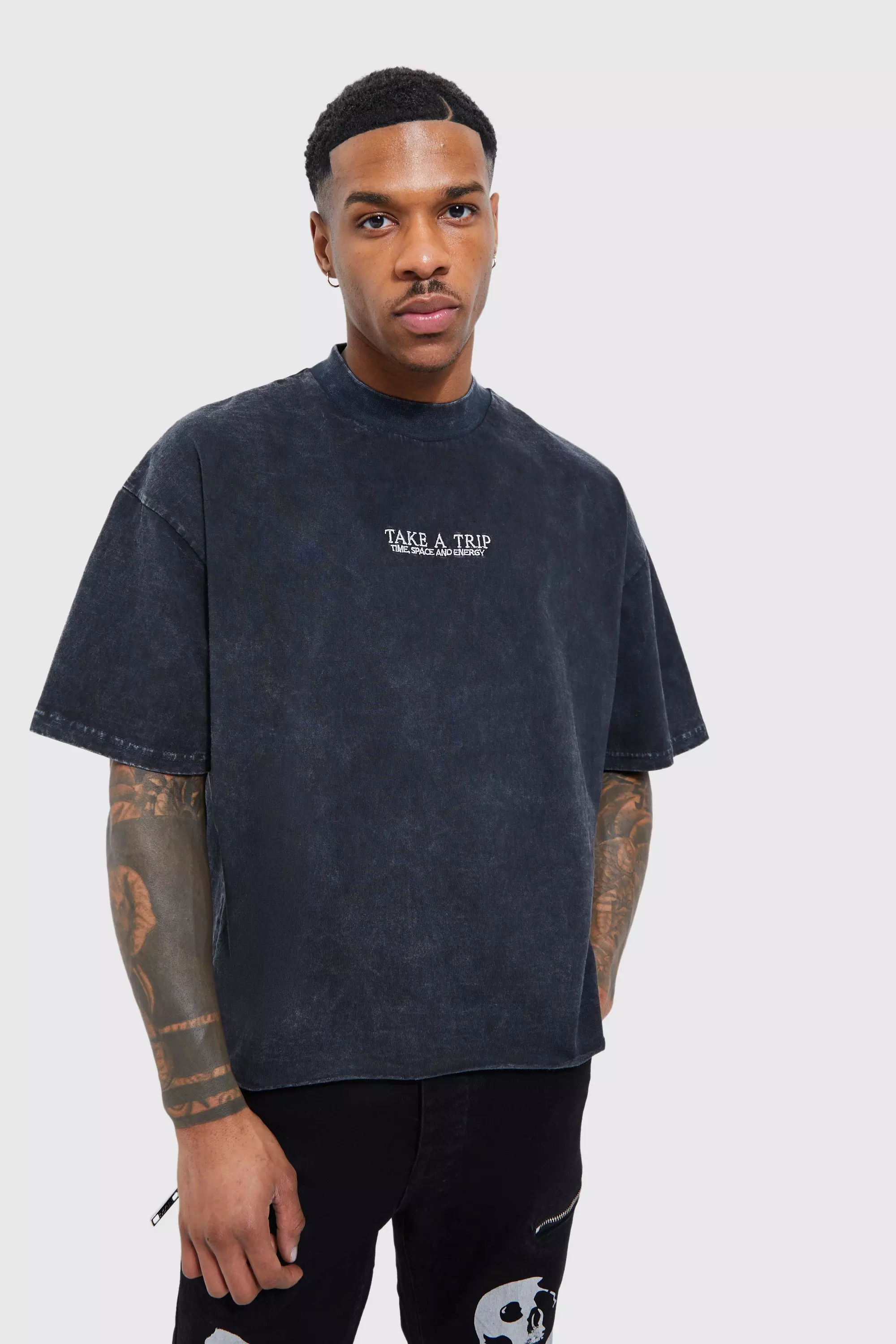 HEAVY OVERSIZE EMBO T-SHIRT WASHED GREY