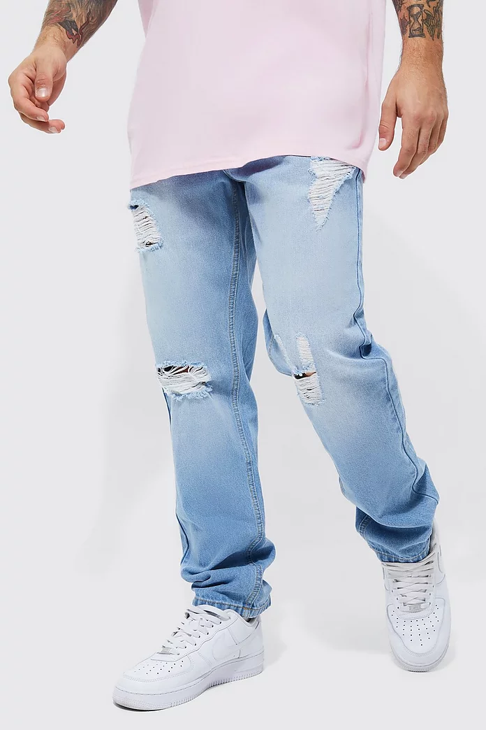 munching Almindelig arabisk Straight Leg Rigid Distressed Jeans | boohooMAN USA