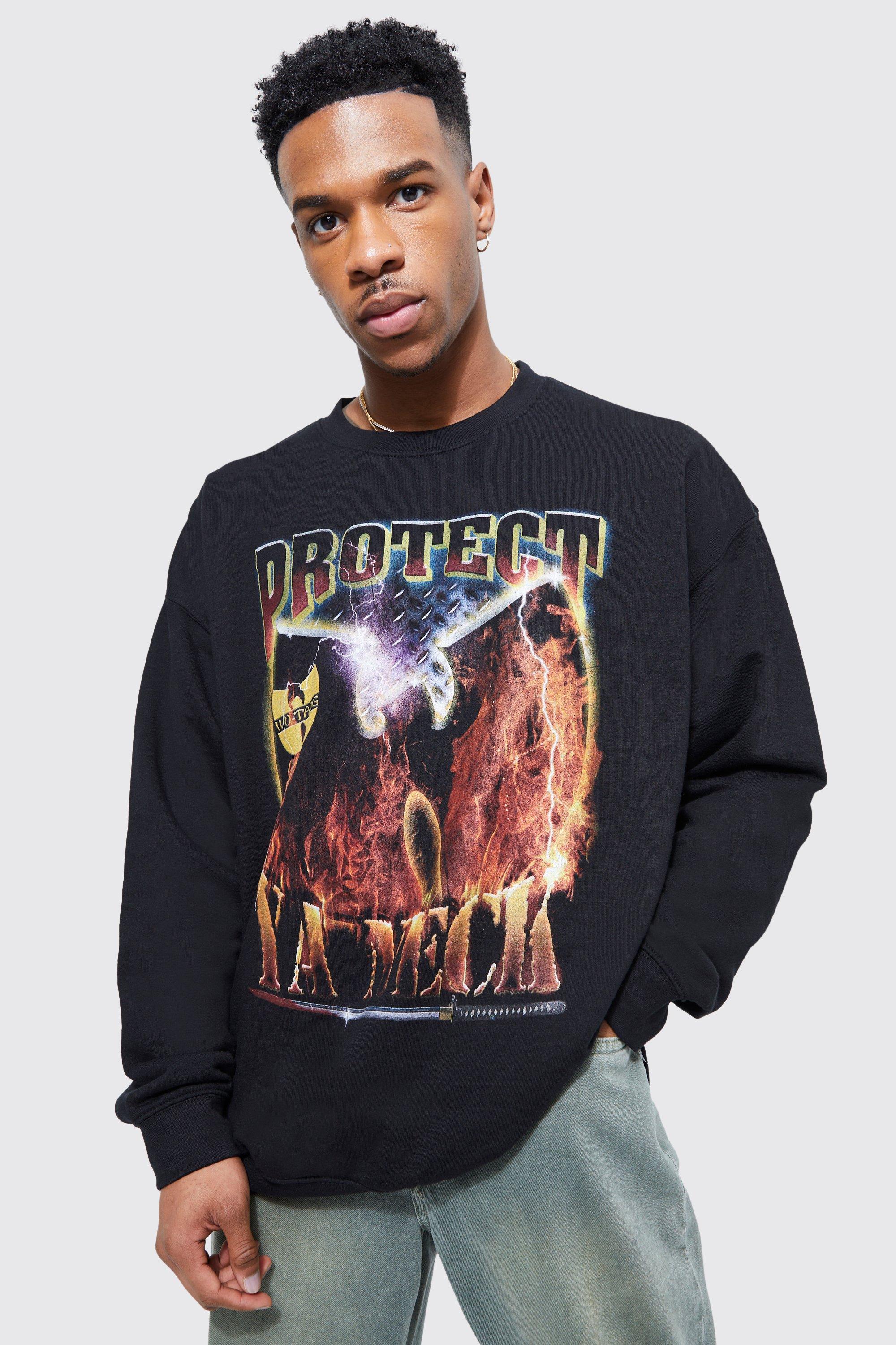 Mens Black Oversized Wu-Tang License Sweatshirt, Black