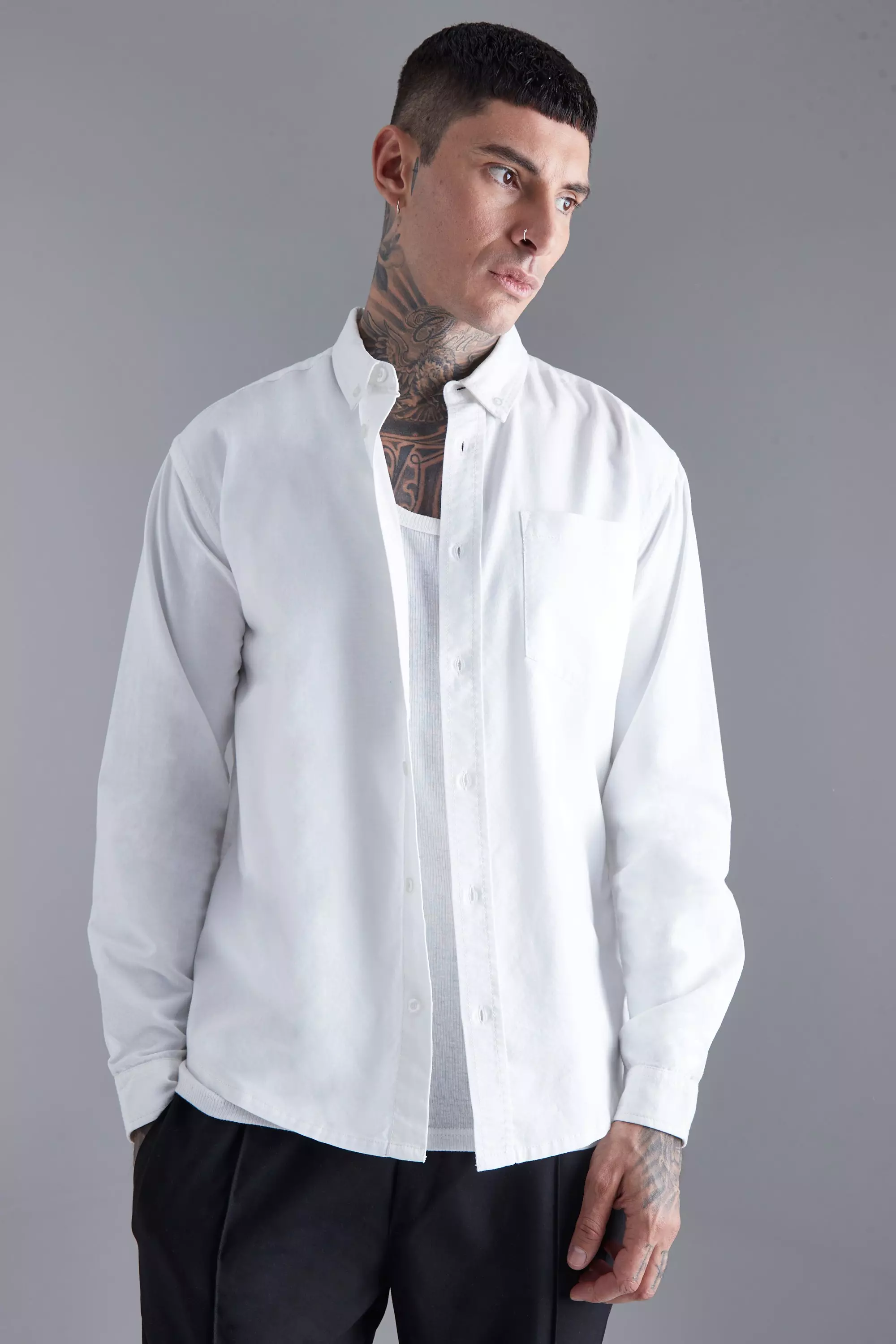 Relaxed Fit Long Sleeve Oxford Shirt | boohooMAN USA