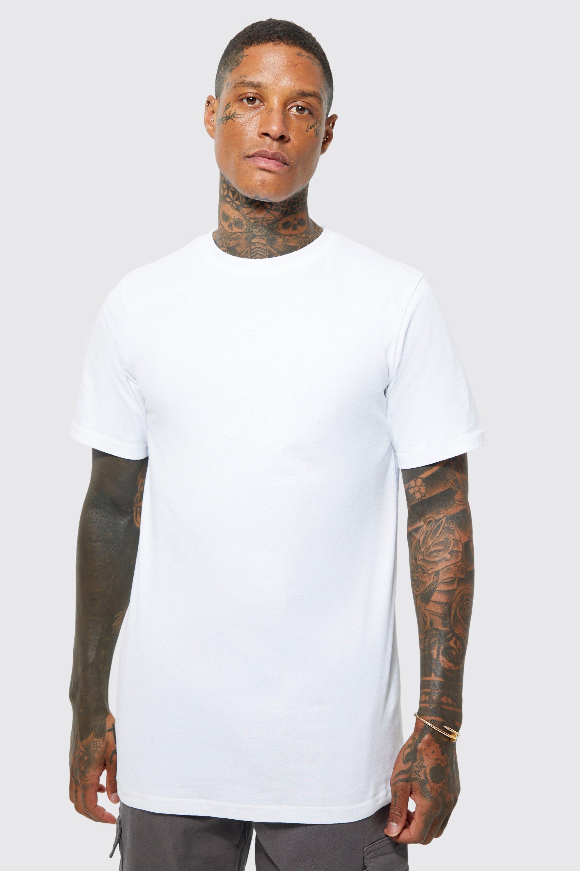 Image of T-shirt lunga a girocollo, Bianco