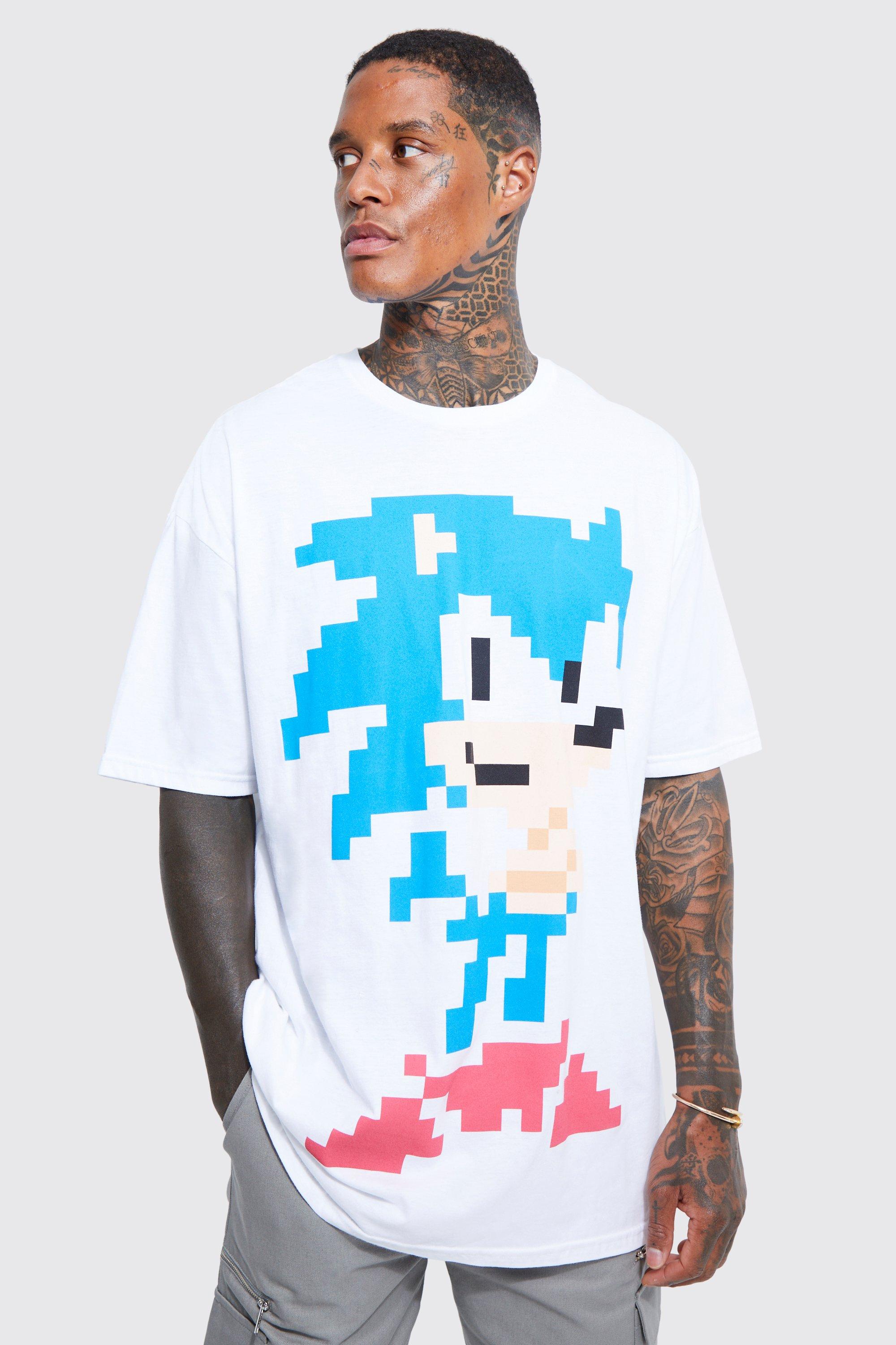Mens White Oversized Sonic The Hedgehog License T-shirt, White