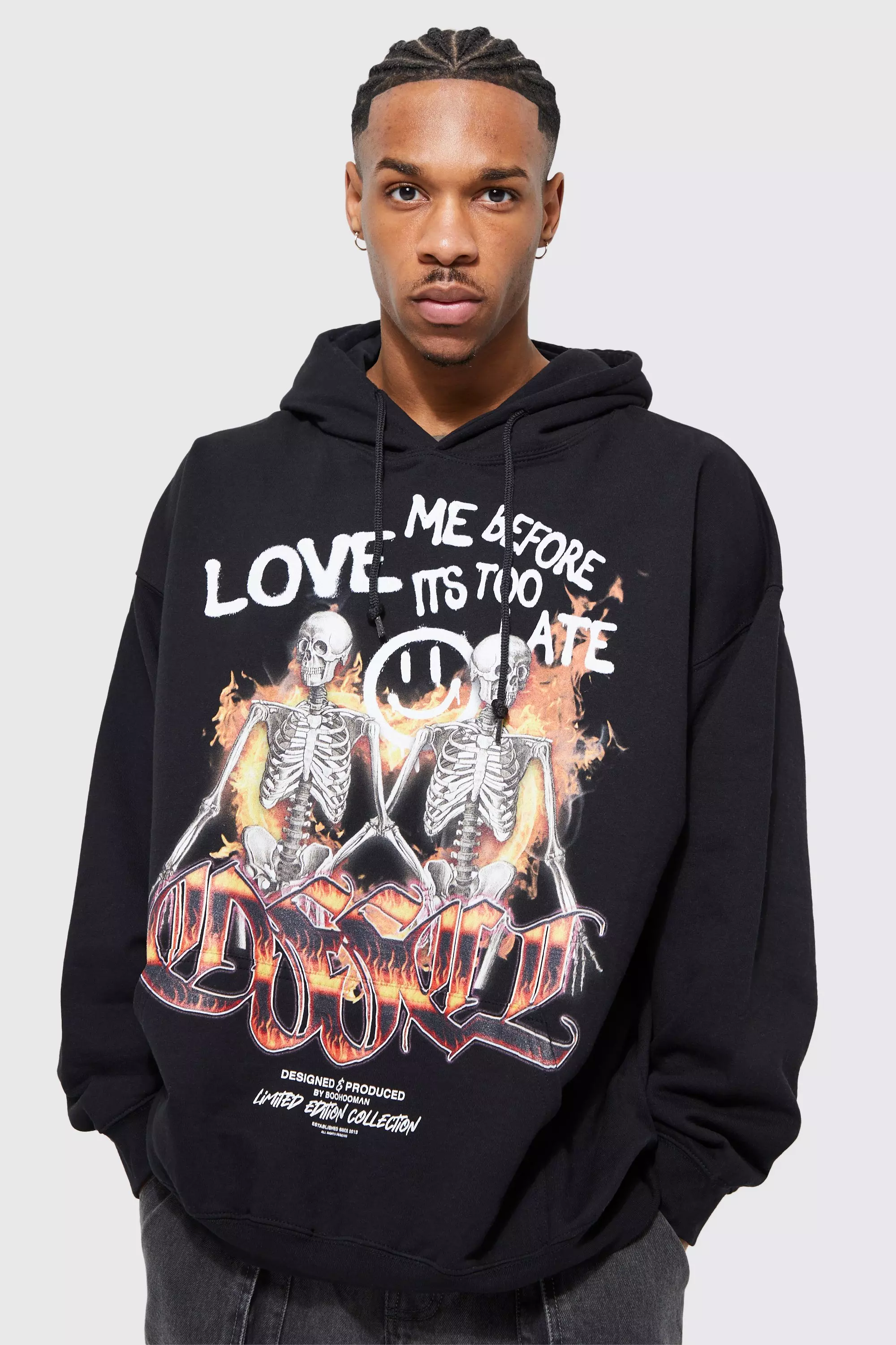 Oversized Skeleton Flame Graphic Hoodie