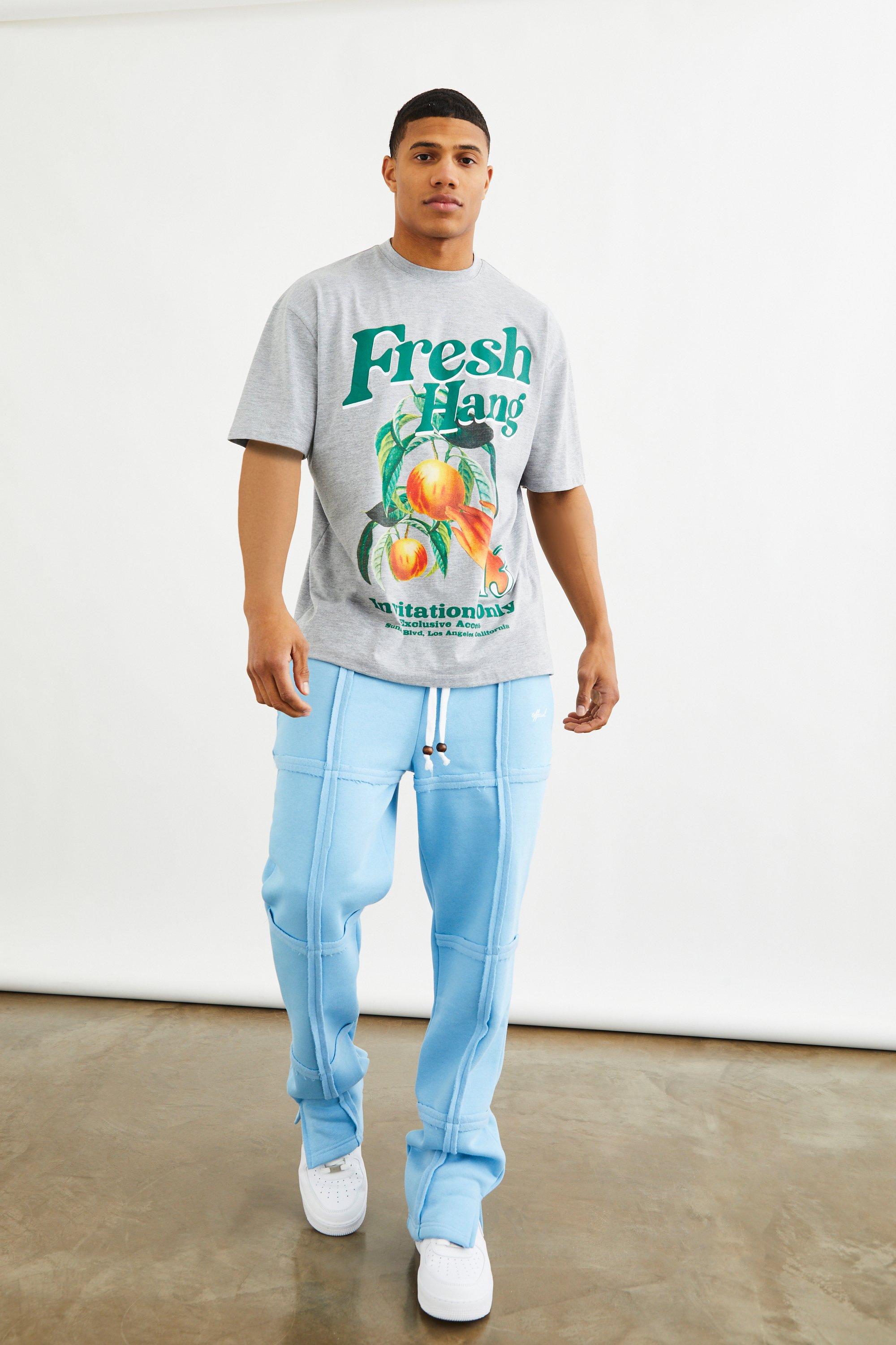 Womens Oversized Print Tee And Split Hem Jogger Set - Grey - M, Grey